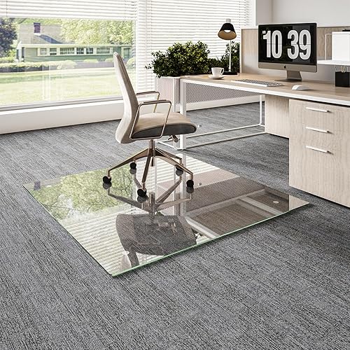 Miniatura 46 de Tapete para silla para alfombra, tapete de vidrio templado mejorado de 36 x 55 pulgadas para silla de oficina, protector de tapete con bordes