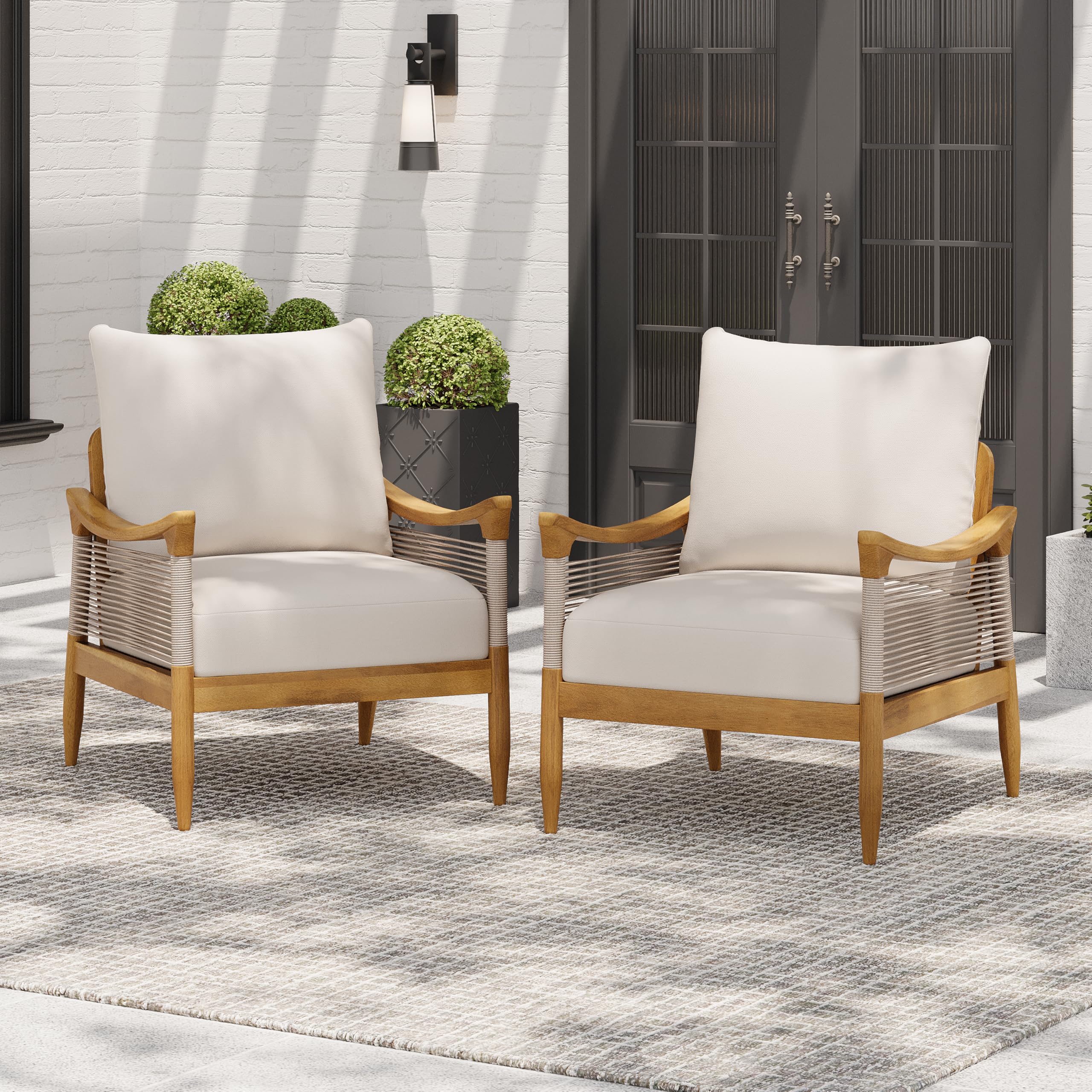 Snapklik.com : Merax Outdoor Acacia Wood Club Chairs Set Of 2, Woven ...