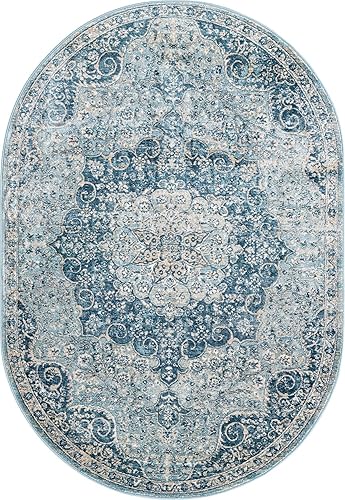 Miniatura 3 de Unique Loom Newport Collection - Alfombra de área olmos (ovalada 4' 0" x 5' 11", azul marinoazul claro)