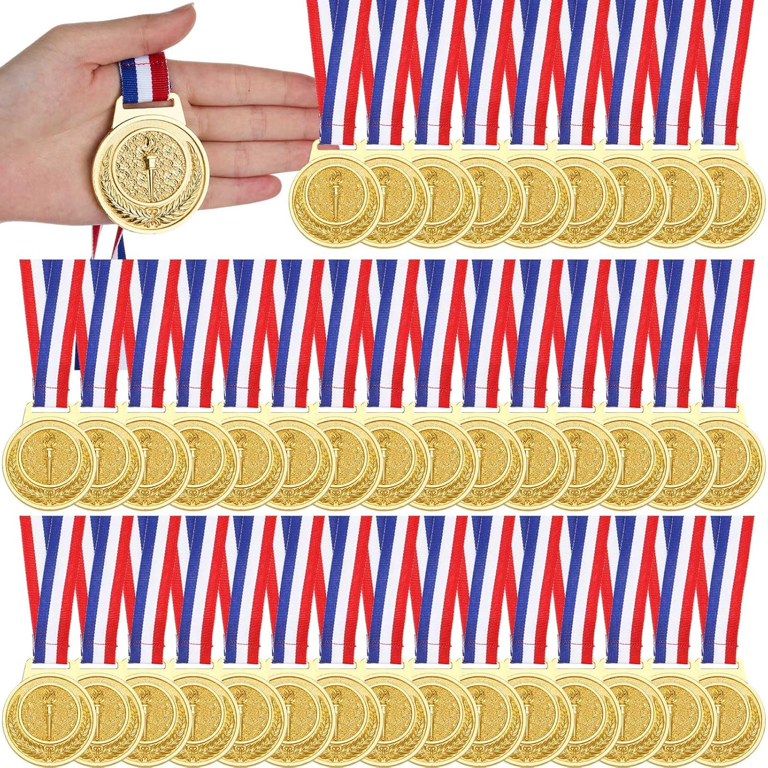 Quelay Gold Award Medals 2 Inch 1st Place Metal Winner Award Medals with Neck Ribbons Prizes for Participation Competitions for Soccer Baseball Basketball Golf