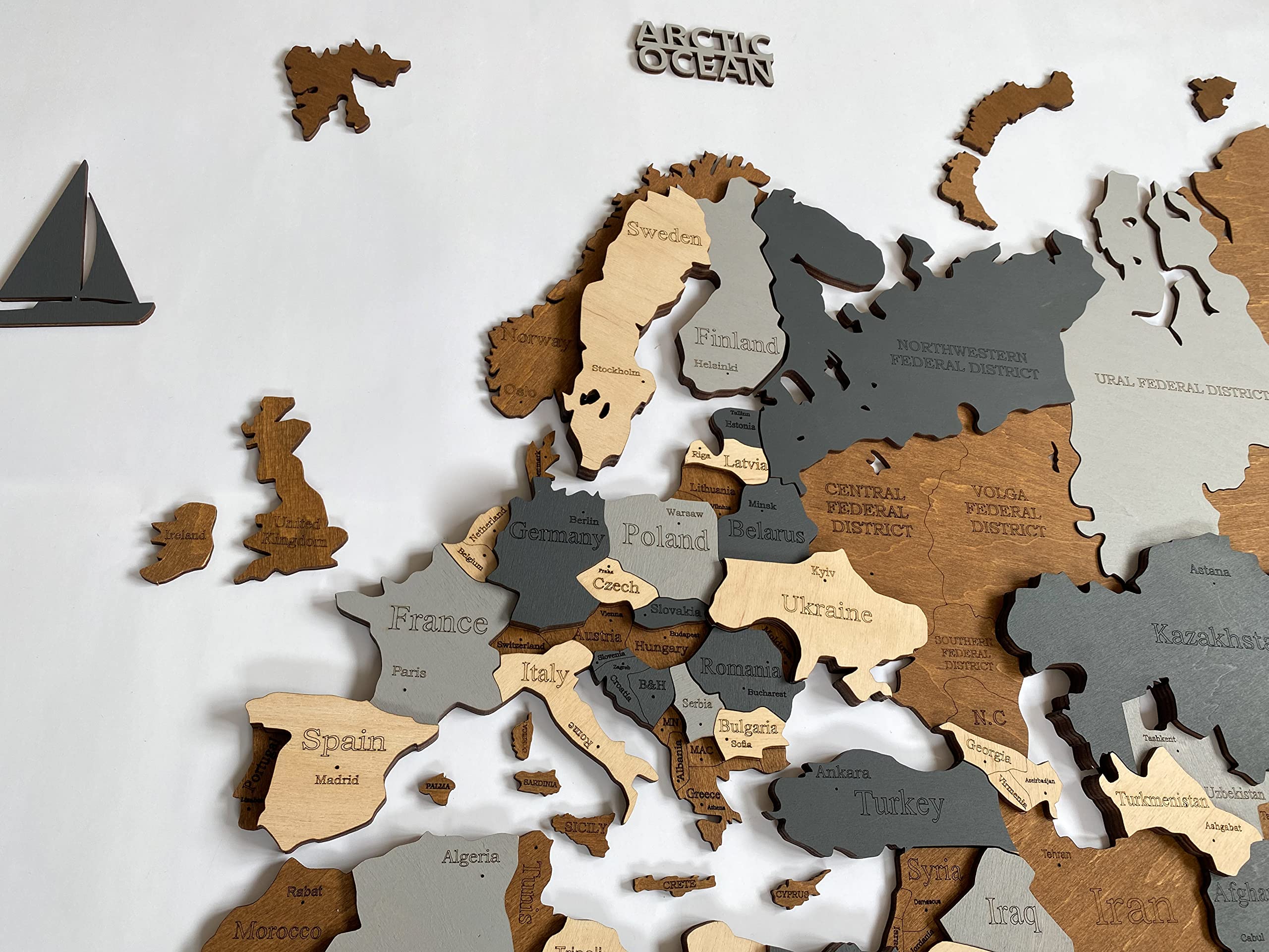 WoodLeo Mapa del mundo de madera 3D Art Decoración de Pared Grande - Talla (M, L, XL) Idea de Regalo para Cualquier Ocasión - Arte de Pared para Casa, Cocina u Oficina
