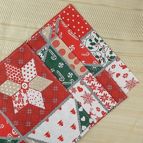Miniatura 3 de Christmas Print Napkins Set of 10, Red and Green Christmas table decor, fabric dinner table napkins with Christmas Simbols, Farmhouse Christmas
