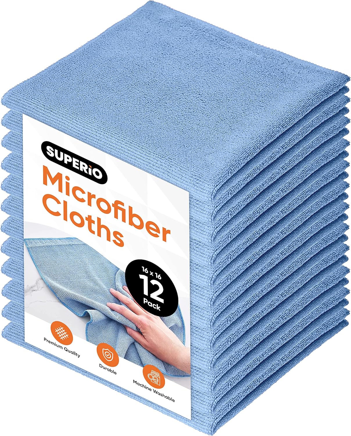 Superio Grey Microfiber Cleaning Cloth for Cars, Kitchen, Bathroom 16x16 Miracle Cloth, Lint Free Rags for Cleaning House, Washable Reusable, No Detergents Needed, Scratch & Streak Free, 12 Pack