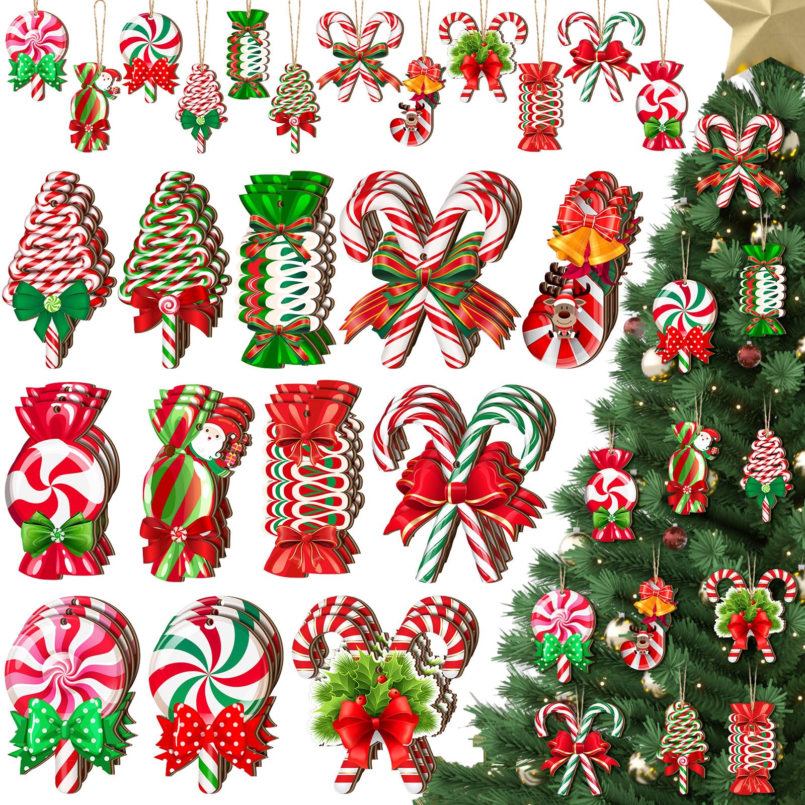 Sucettes de Noël en bois Ferraycle | Lot de 36 cannes d'orge et menthe poivrée