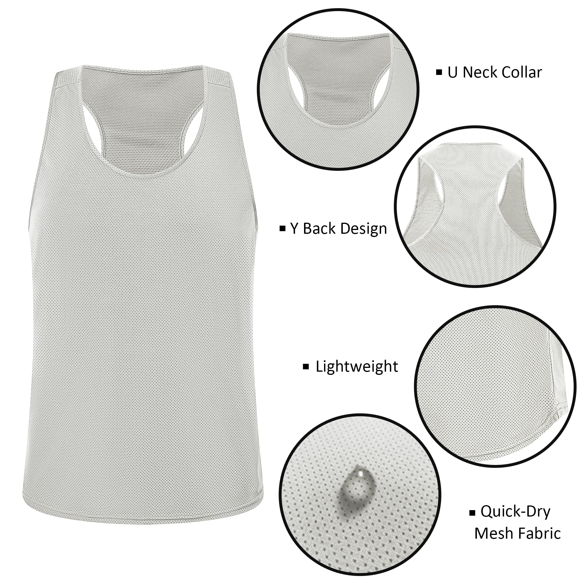 LecGee Herren 3er-Pack Gym Workout Tank Top Dry Fit Y-Back Muscle T-Shirts Ärmellos Mesh Bodybuilding Fitness Stringer, schwarz / rot / grau, XL