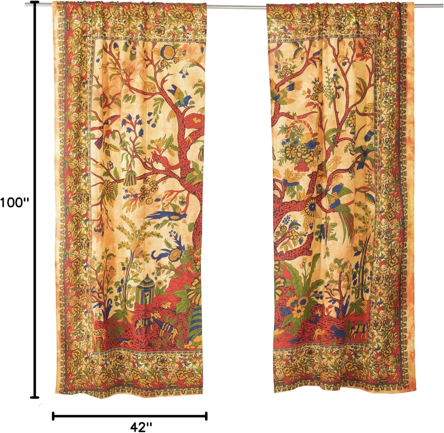 Popular Handicrafts Indian Hippie Bohemian Beautiful Tree of Life Tie Dye Mandala Curtain Panels Yellow