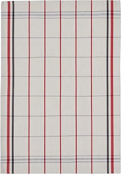 Coucke French Cotton Jacquard Towel, Plaid Leon, 20-Inches by 30-Inches, Beige, Red and Blue, 100% Cotton