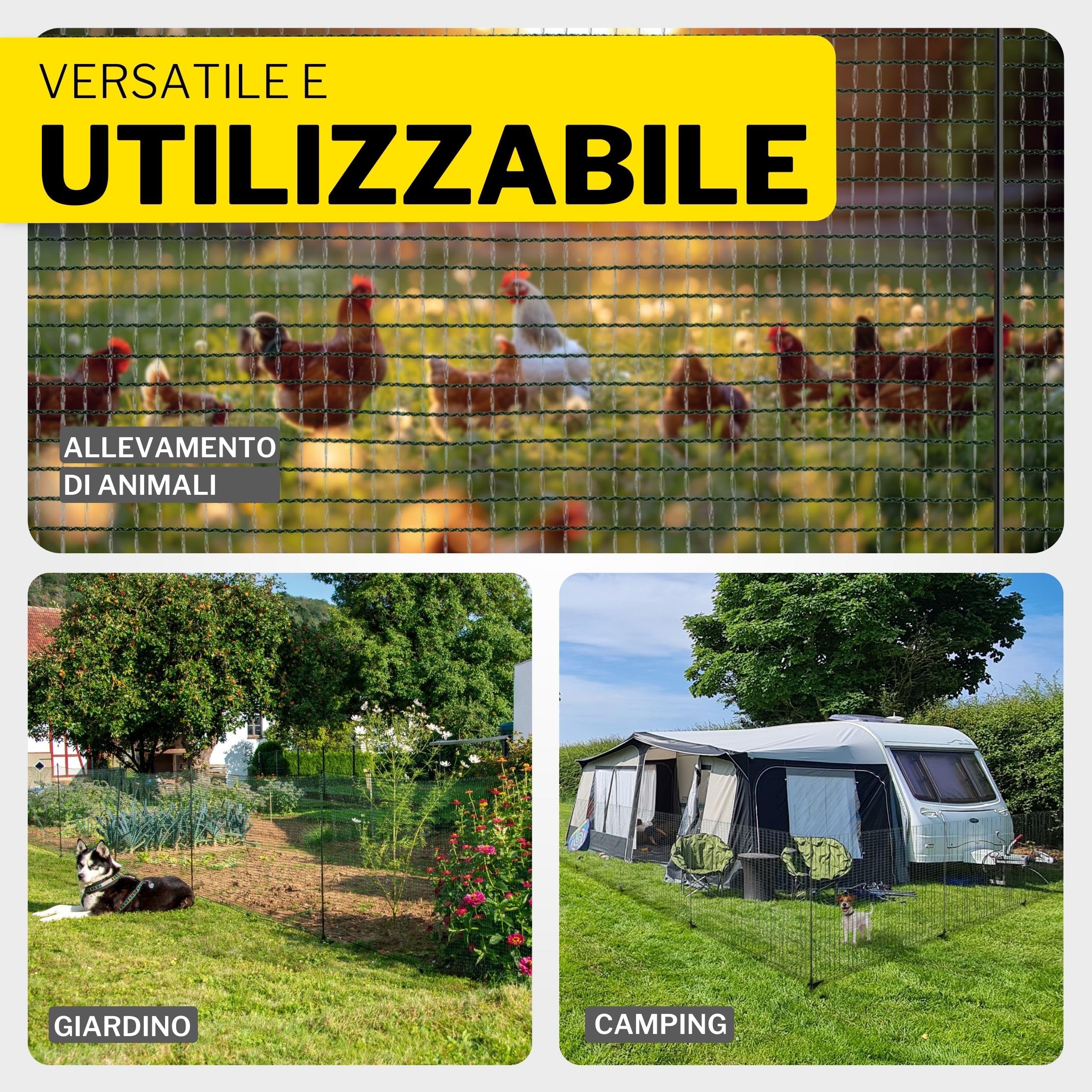 Horizont Recinzione Mobile FIX 20m x 80cm | Rete da Giardino a Maglia Stretta 17x17mm | Con 12 Pali in Fibra di Vetro | Barriera Protezione Cani, Aiuole, Campeggio