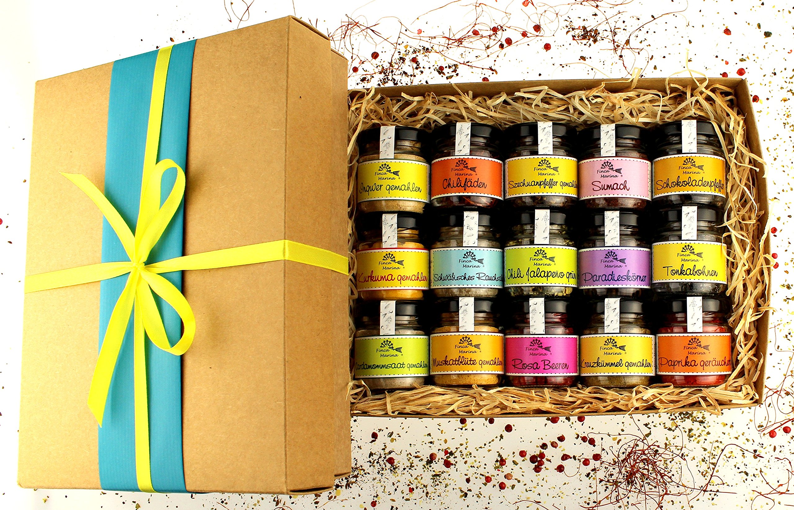 Exklusive Gewürzbox mit 15 erlesenen Gewürzen in der Geschenkpackung aus der Finca Marina Gewürzmanufaktur