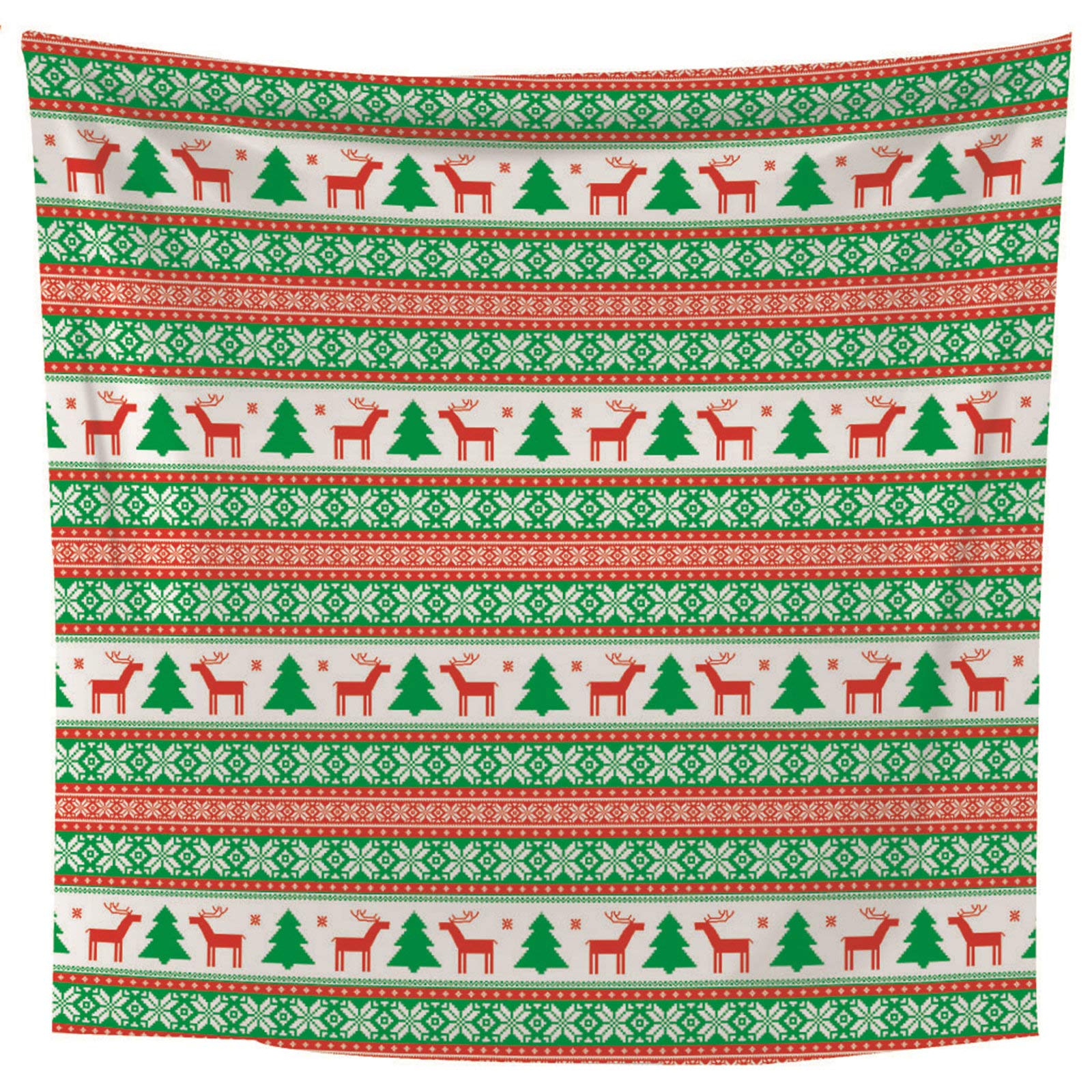 CEVAN Wandteppich XXL 3D Wand Teppiche Kuche Weihnachtsbaum Und Rotwild-Muster Wandteppich Blatt Tapisserie Vorhang Kunst Dekorationen Decke Wandbehang Stoff Rot Grün 350x250cm