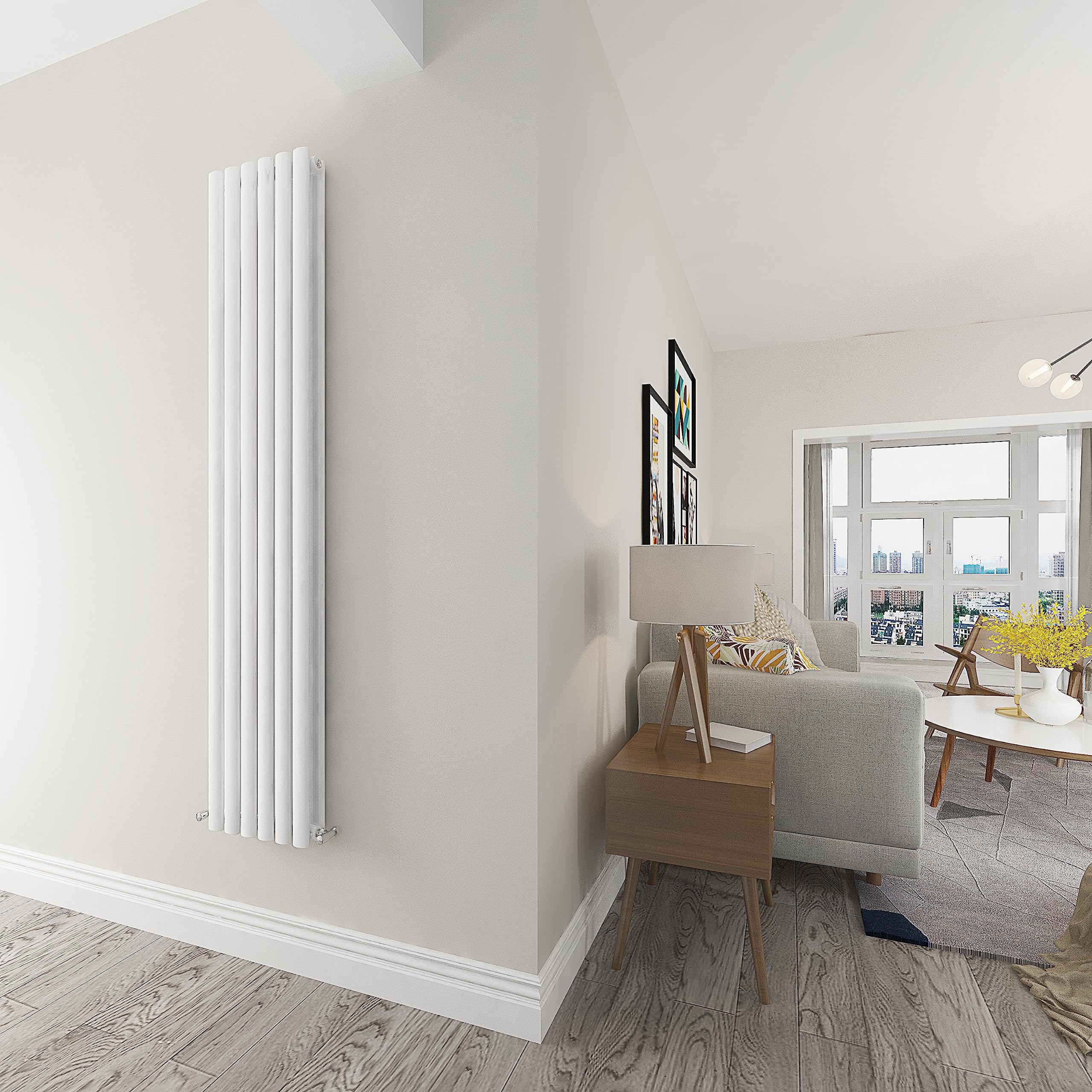 Skybathroom | 1800x354mm Vertical White Oval Double Panel Tall Upright Central Heating Radiator