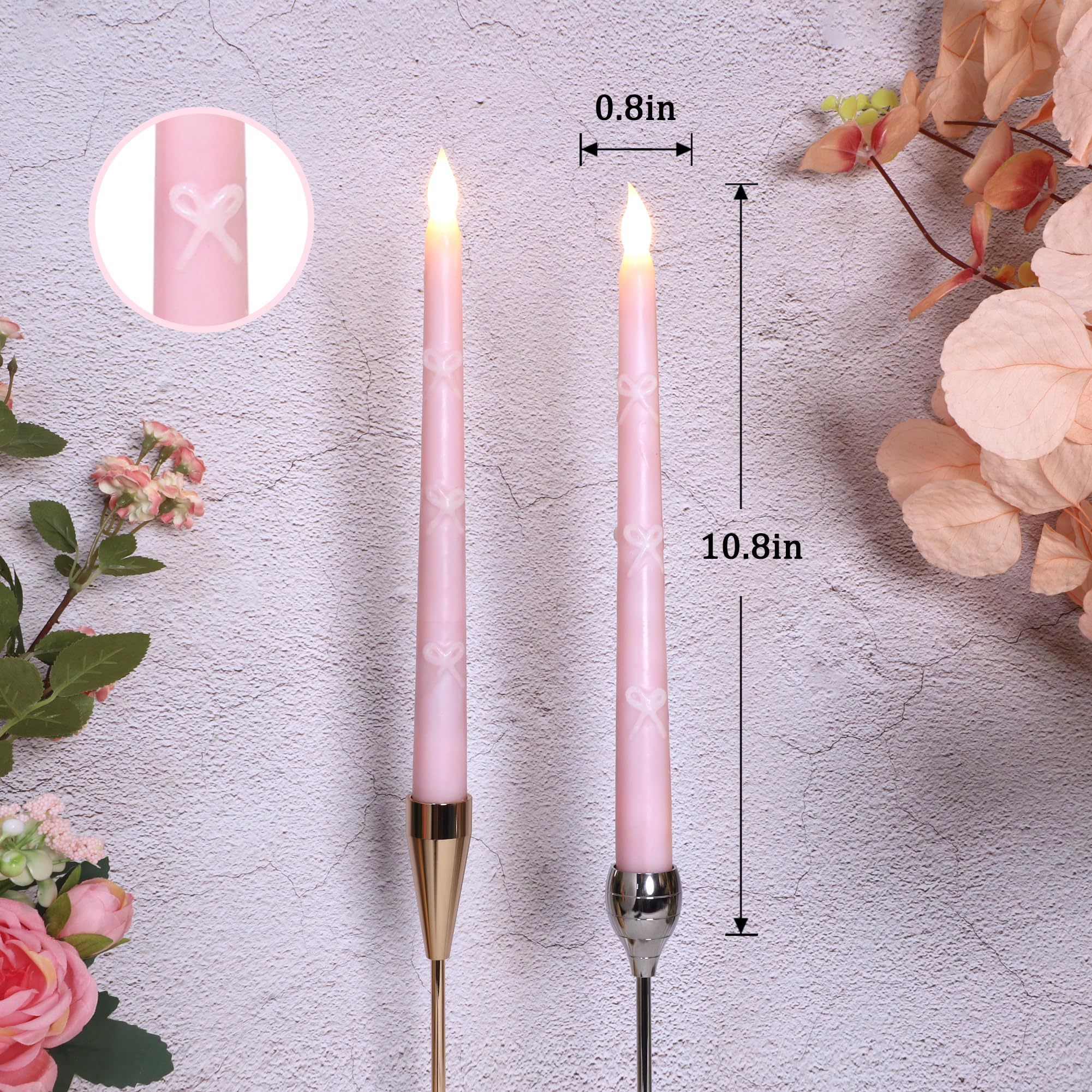 PETRISTRIKE Flameless Taper Candles with Remote, 2 Pcs Pink LED Taper Candles Battery Operated, Tapers for Spring Wedding Home Decor(0.78 X 9.8 Inchs)
