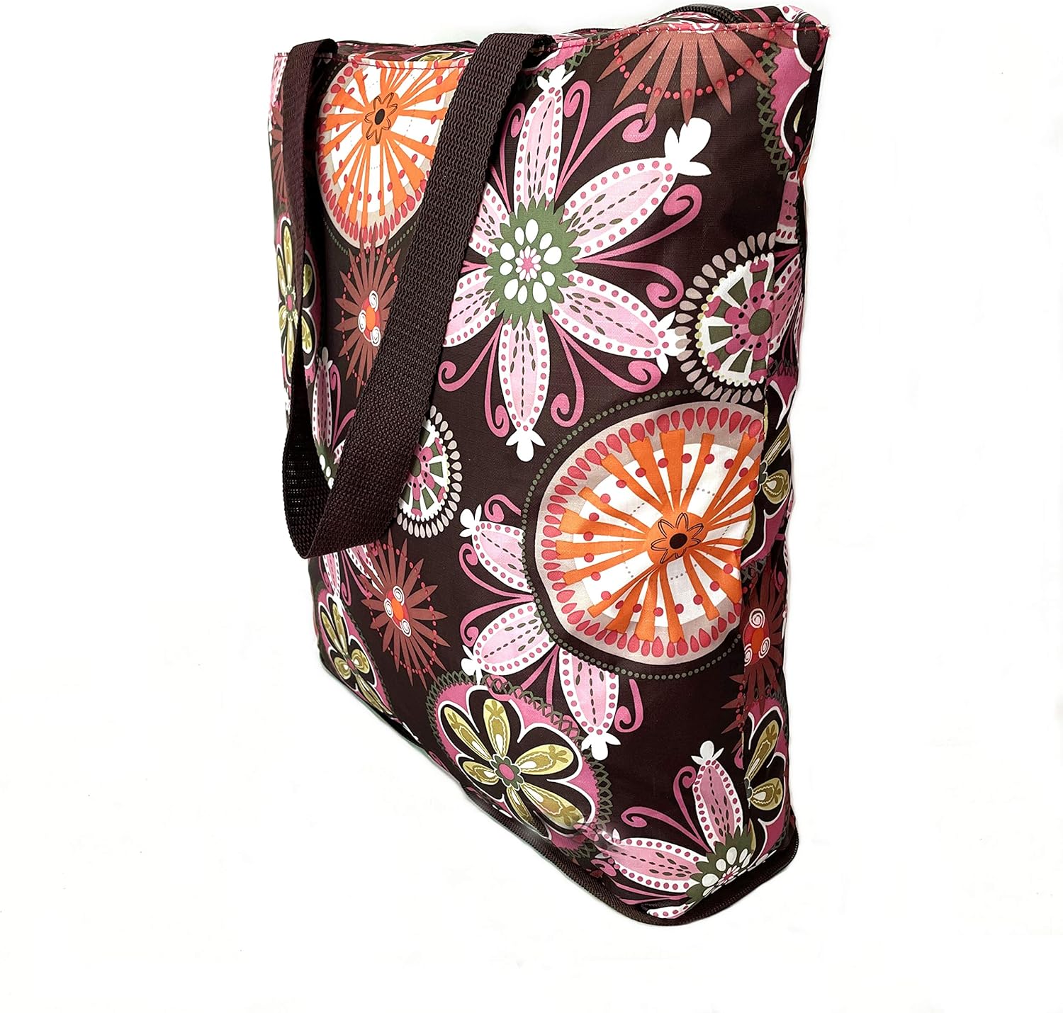 NC Large Foldable Waterproof Lightweight Durable Reusable Grocery Tote Bags, Sturdy Daily Shopping Tote Bag, Colorful Floral Style with Zipper Closure, 2 Pack - Image 8