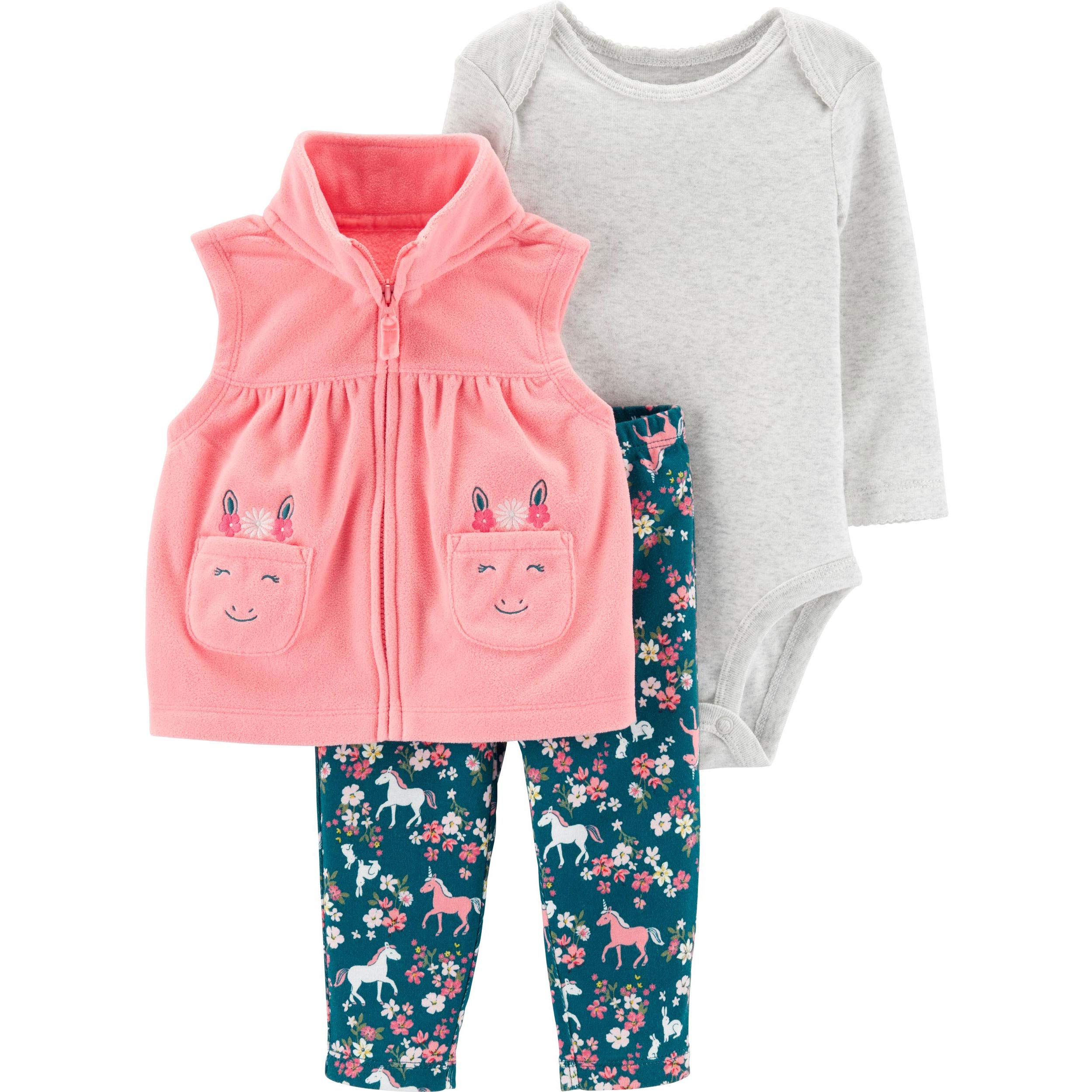 Carter's Chaleco Bebé Chaleco Conjuntos (recién nacido, Caballos / Rosa/Heather)