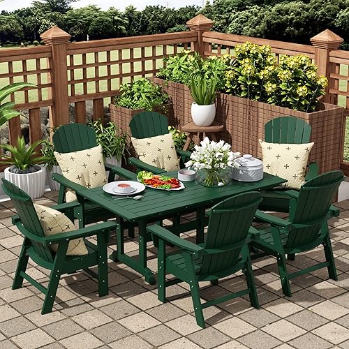 Miniatura 2 de WO - Mesa de silla de comedor Adirondack para exteriores, juego de 7 piezas, muebles estéticos retro para restaurantes exteriores, hogar, balcón,