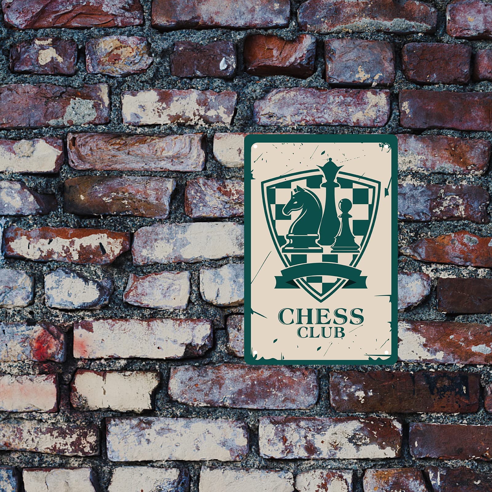 Plaque Métal Vintage Chess Club - Déco Murale 20x30cm - Style Rétro