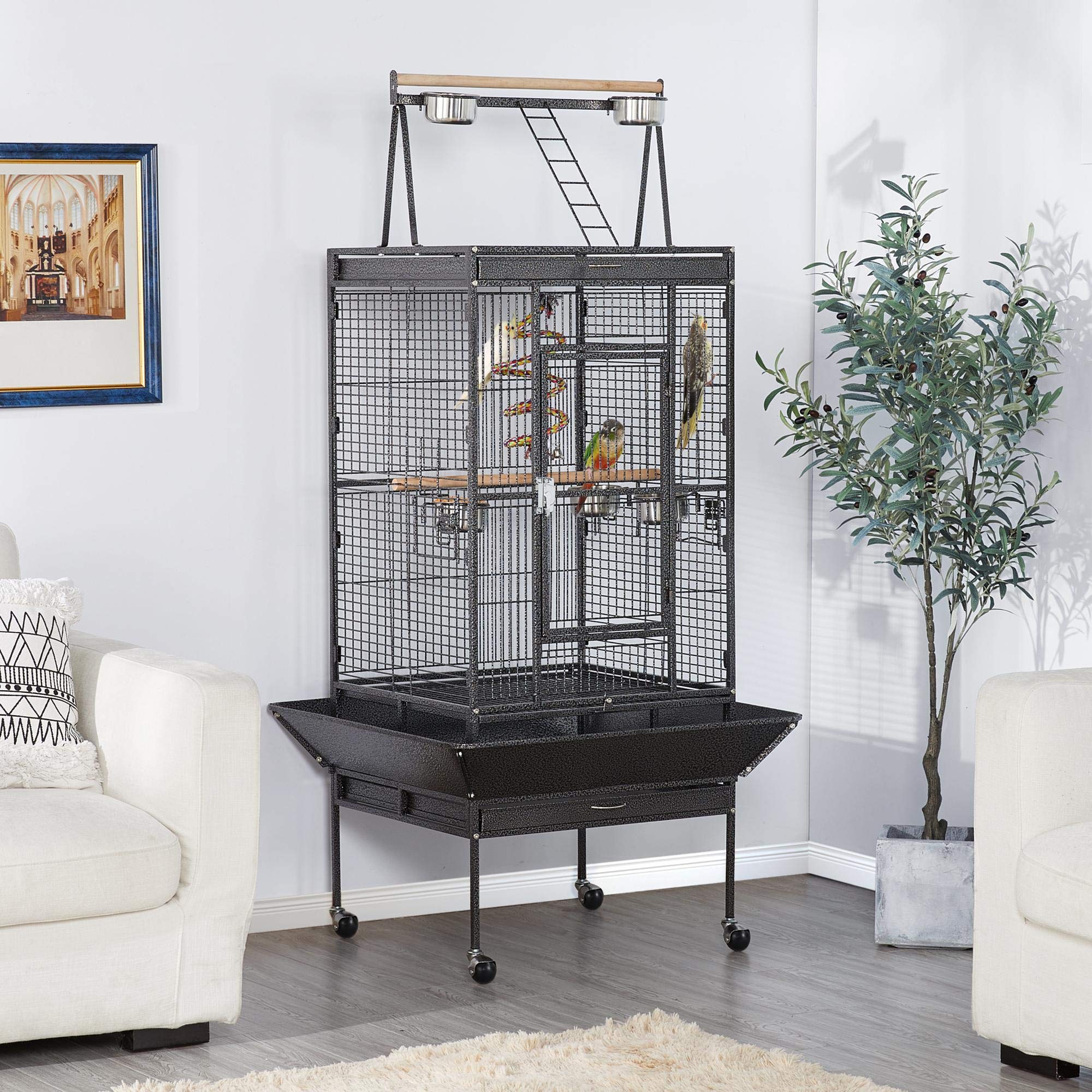 Buy Yaheetech Bird Cage Metal Large Parrot Cage Play top Budgie Cage