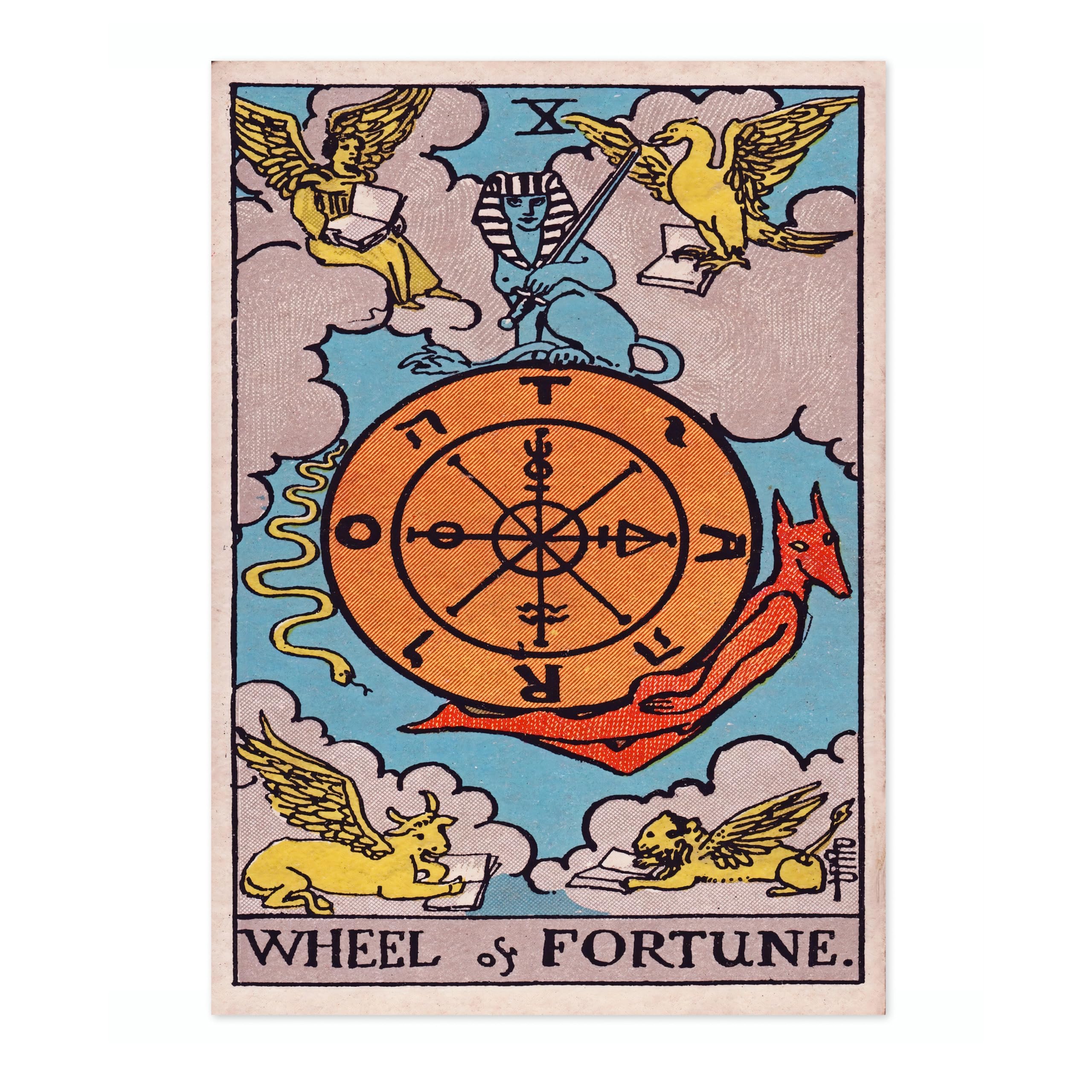 Animato Wheel Of Fortune Vintage Tarot Art Print, Spiritual Wall Art Poster, Retro Mystical Bedroom Home Decor, A2 (Print Only) - 59.4x42cm