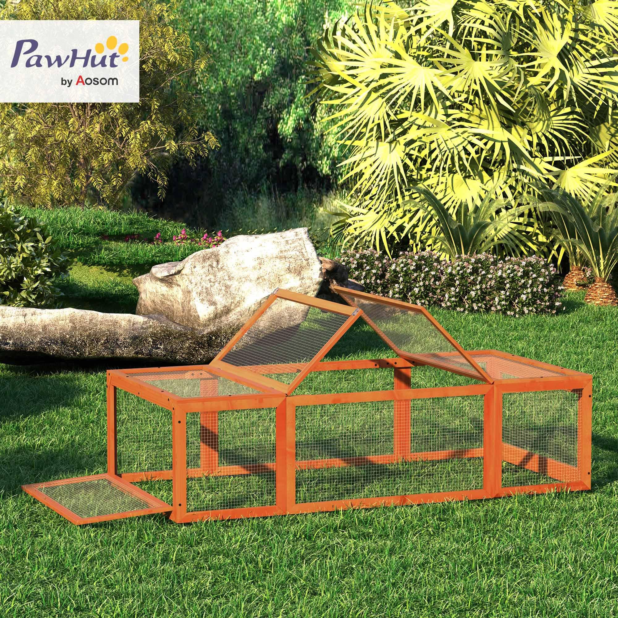 PawHut Hasenstall Kaninchenstall aus Tannenholz Winterfest Kaninchenkäfig mit aufklappbar Dach 180x90x48 cm Kleintierstall Hasenkäfig für Kleintiere Kaninchen Meerschweinchen Indoor Outdoor Orange