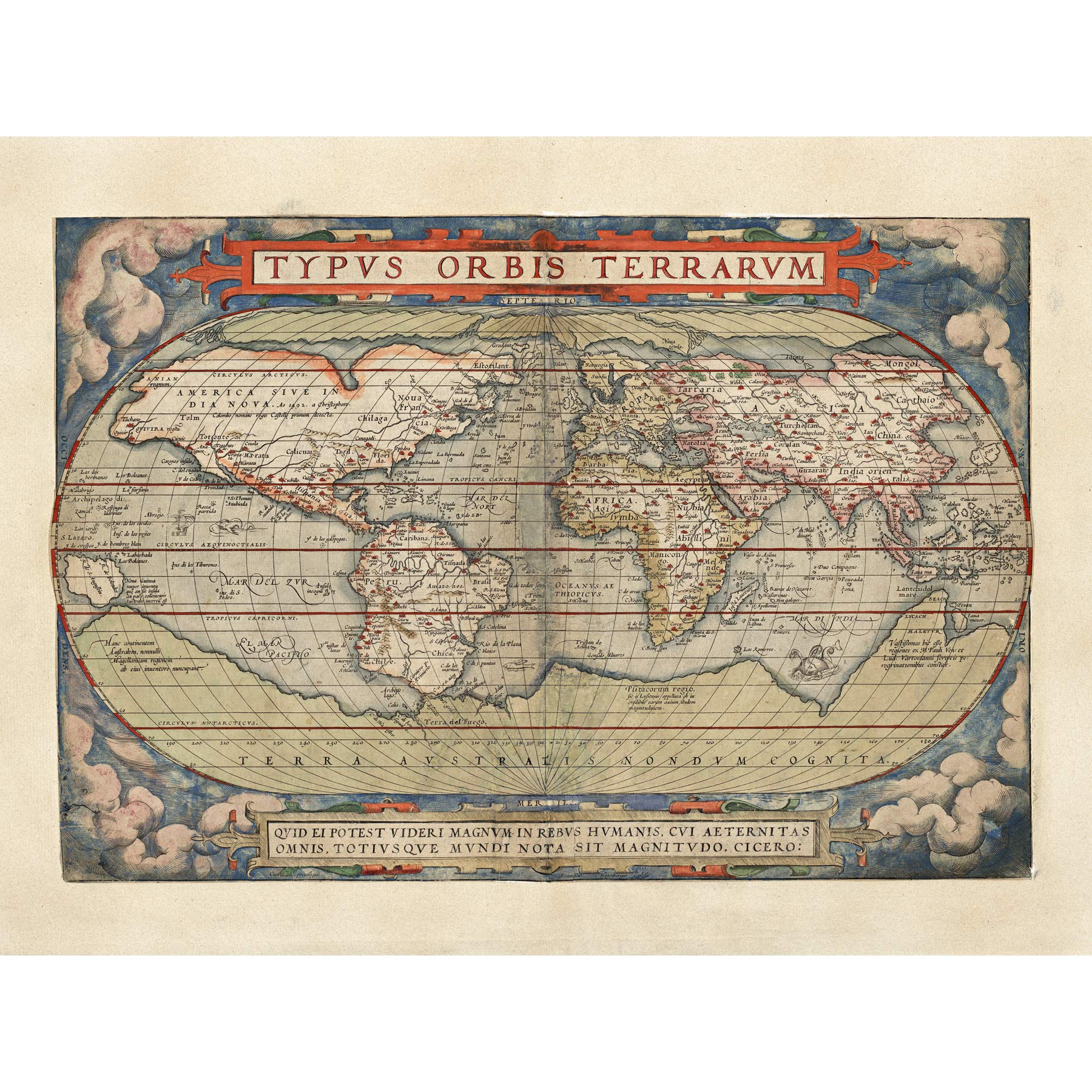 Map Ortelius 1579 World Earth Continents Ornate Premium Wall Art Canvas Print 18X24 Inch