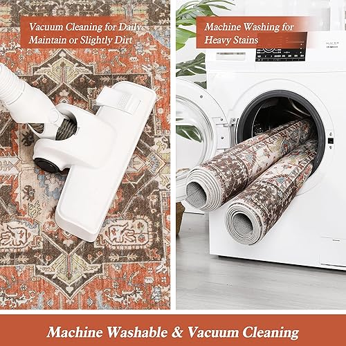 Miniatura 3 de Zacoo Alfombra lavable para pasillos, 2 x 6 pies, estilo bohemio, antideslizante, largo, vintage, con medallón oriental, para sala de estar,