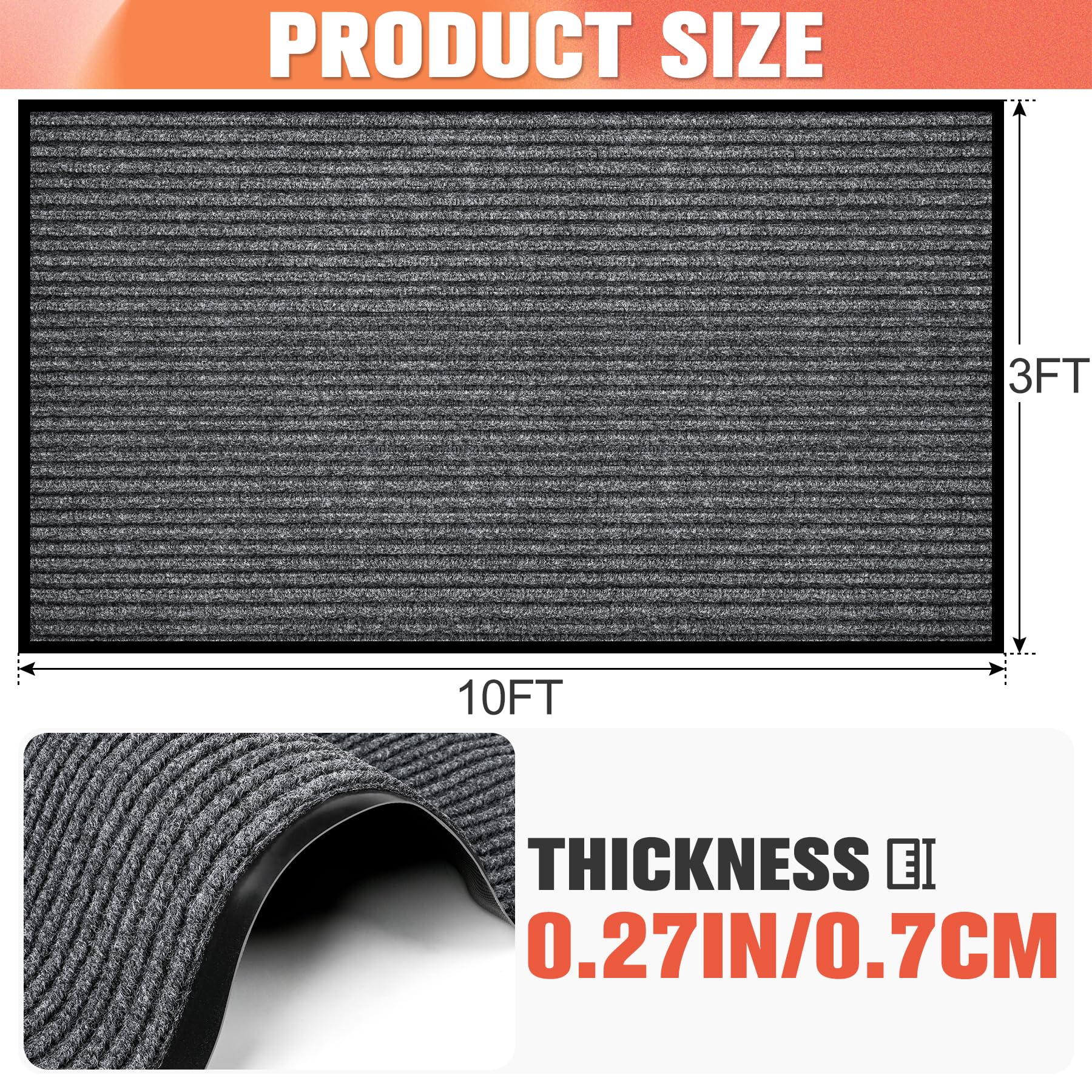 MYFAMIREA Commercial Floor Mat 3' x 10' Extra Large Front Door Industrial Rug Heavy Duty Brush Step Entrance Mat Weather Utility Rug with Non Slip Rubber Backing Low Profile for Entryway,Charcoal Grey — Amazon image 2