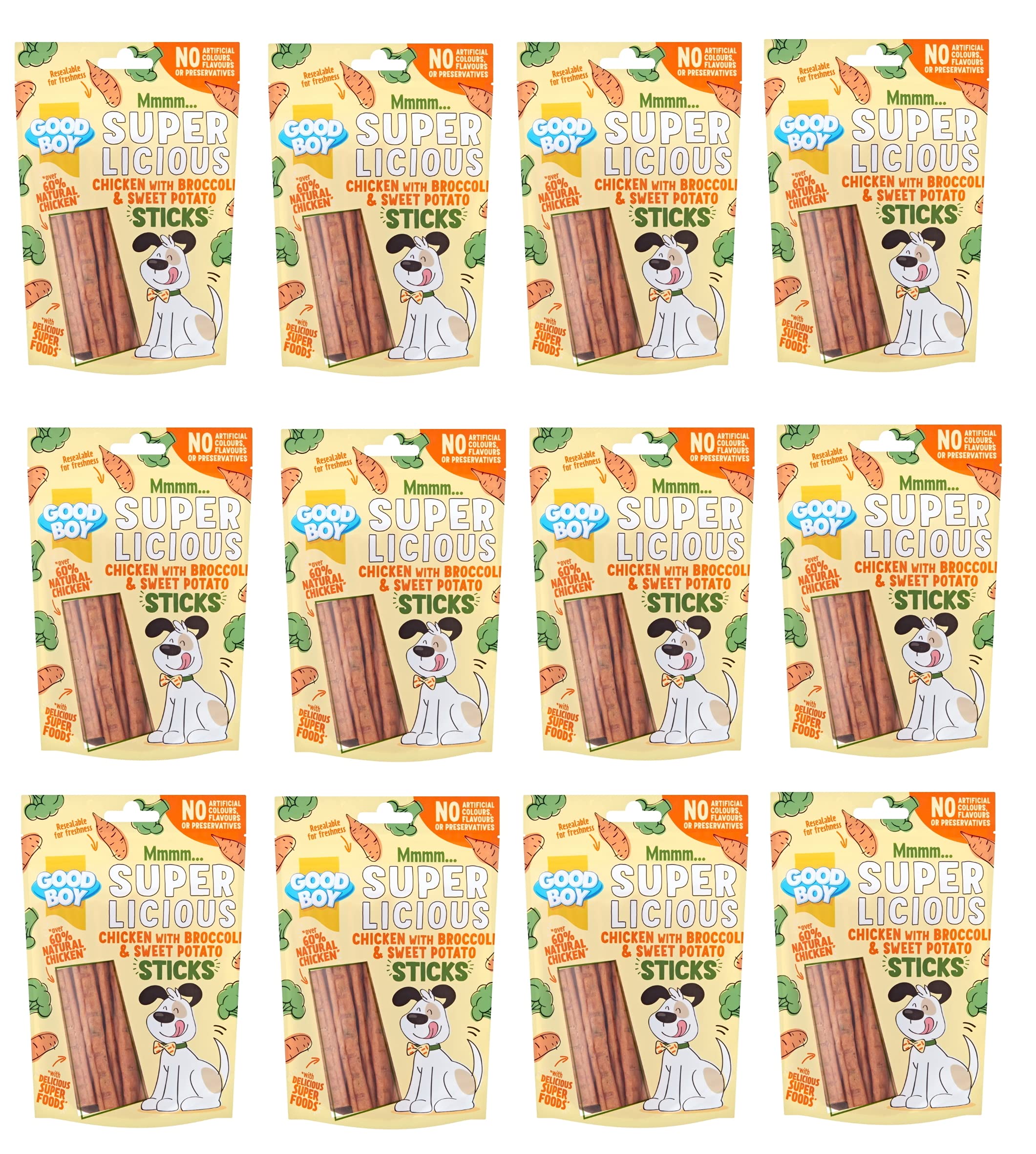 GoodBoy Super Licious Natural Dog Puppy Treat Soft Chew Sticks, Chicken With Apple & Cranberry, Broccoli & Sweet Potato, 100g (12 Pack)