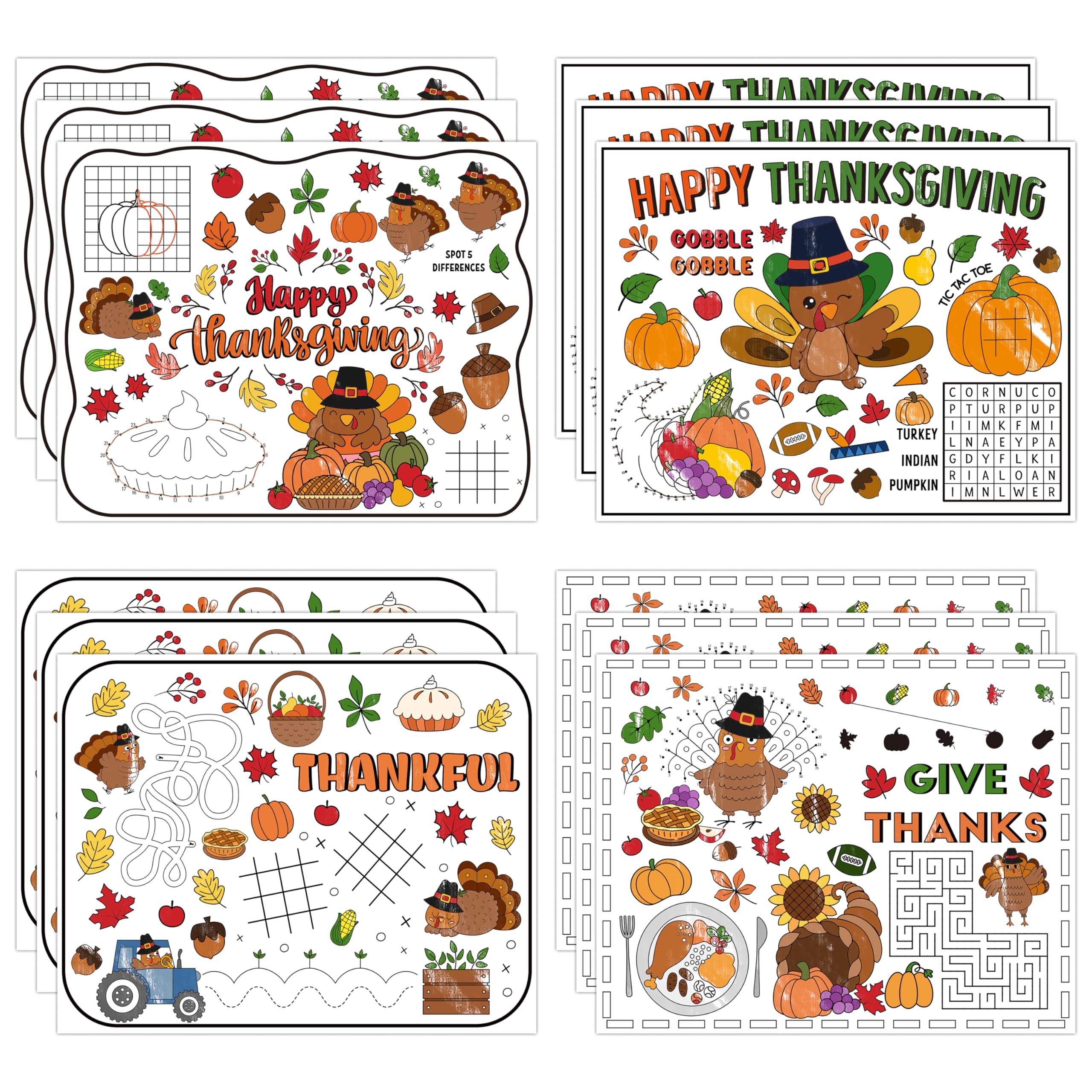 Fournitures d'artisanat Thanksgiving : 12 sets de table jetables papier coloriage enfant dîner