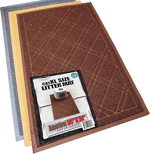 Iprimio Alfombrilla para caja de arena para gatos de 35 x 24 pulgadas, color marrón, alfombrilla de malla que atrapa la arena, repele el olor, fácil