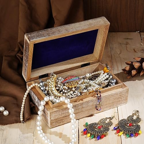 Miniatura 2 de Ajuny Joyero de madera con tallas florales y de diamantes, hecho a mano, decorativo, marrón y blanco, caja de almacenamiento multiusos, organizador