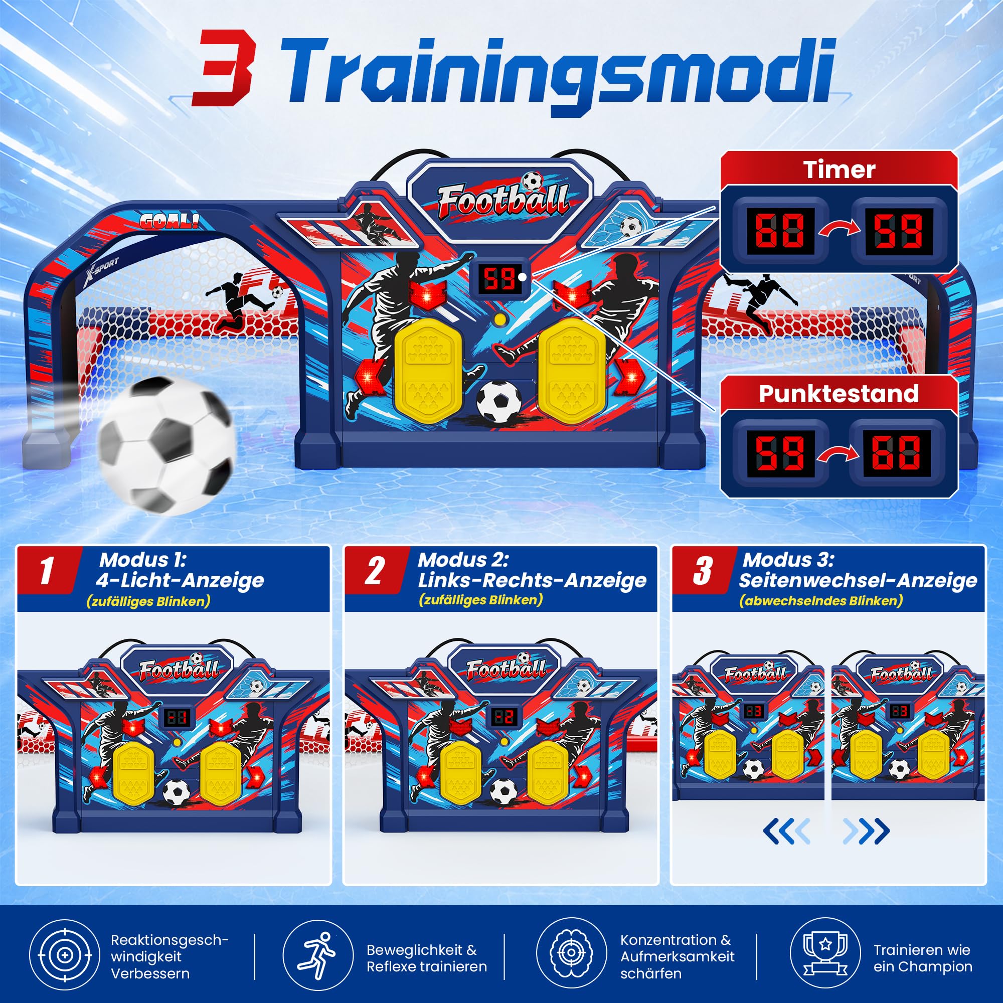 ROPODA Fußball Geschenke Jungen, Interaktives Fußball Spielzeug für Kinder mit 3 Spielmodi, Sounds&Anzeigetafel, Fussball Training Spiele für Garten Indoor Outdoor, Geschenke für Mädchen ab 3+,Wm 2026