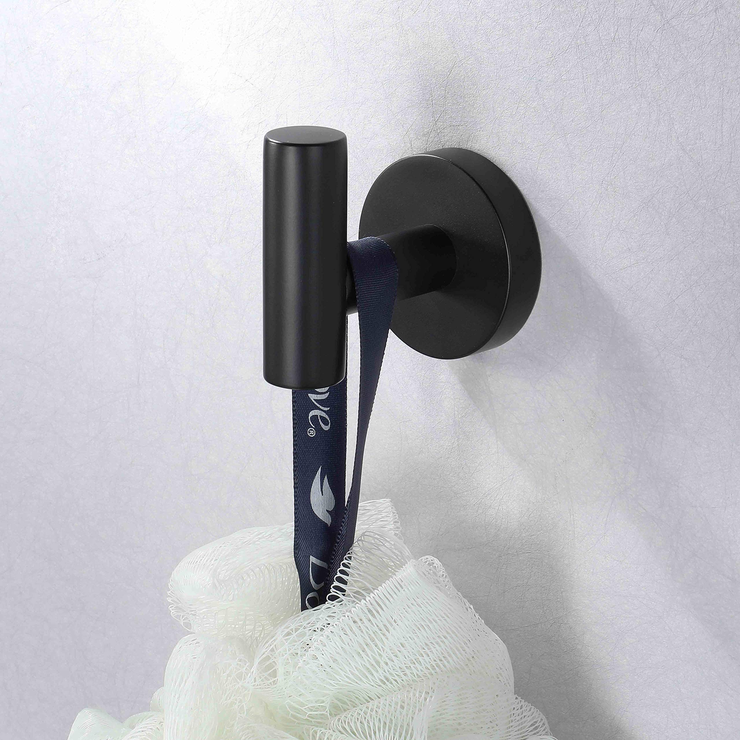 Ganchos para toallas de baño, color negro mate, de acero inoxidable, para colgar en la pared, 2 unidades