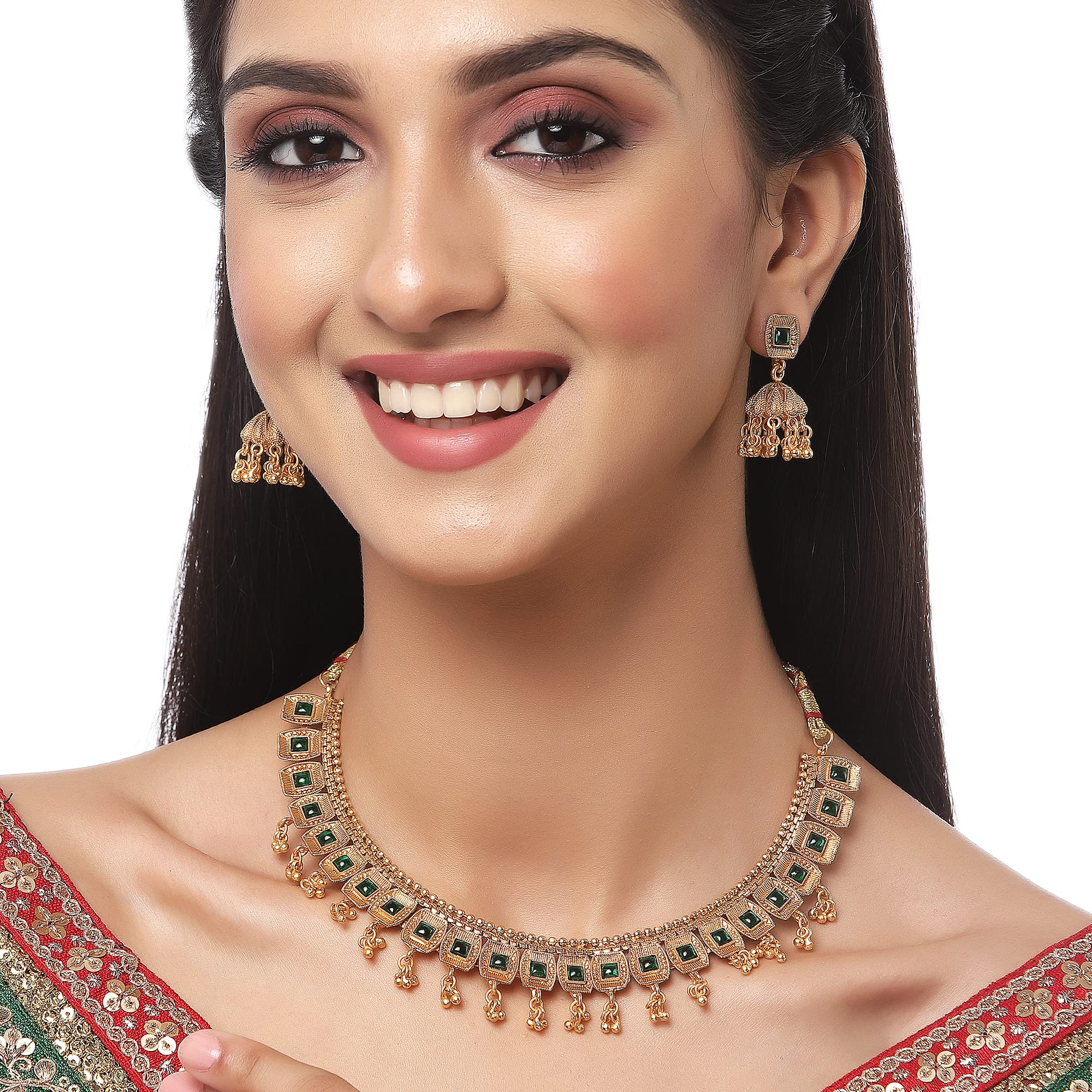 Antique Gold-Plated Stone Studded Necklace Set