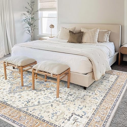 Miniatura 10 de Alfombra bohemia neutra para sala de estar, lavable de 5 x 7 pies, estilo vintage, rústico, moderno, estilo rural, fácil de limpiar, resistente a