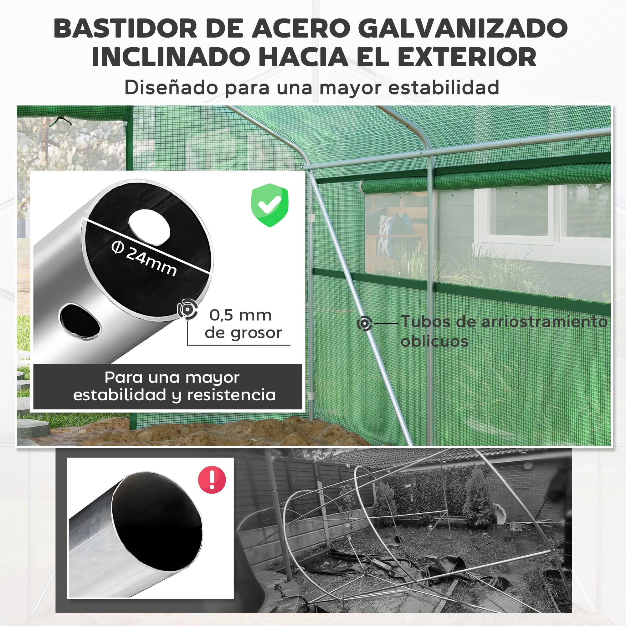 Outsunny Invernadero de Exterior 4x3x2 m Invernadero de Túnel con 2 Ventanas Cubierta de PE Anti-UV y 1 Puerta Enrollable con Cremallera Invernadero para Jardín Patio Verde