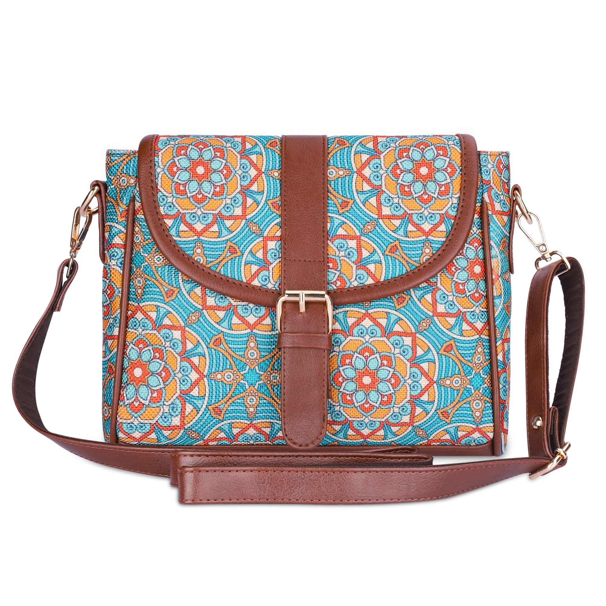 THE CLOWNFISH Madeline Printed Handicraft Fabric Handbag for Women Sling Bag Office Bag Ladies Shoulder Bag with Snap Flap Closure & Shoulder Belt Tote For Women College Girls (Light Blue) (B0BZ8KX1CC) Amazon Price History, Amazon Price Tracker