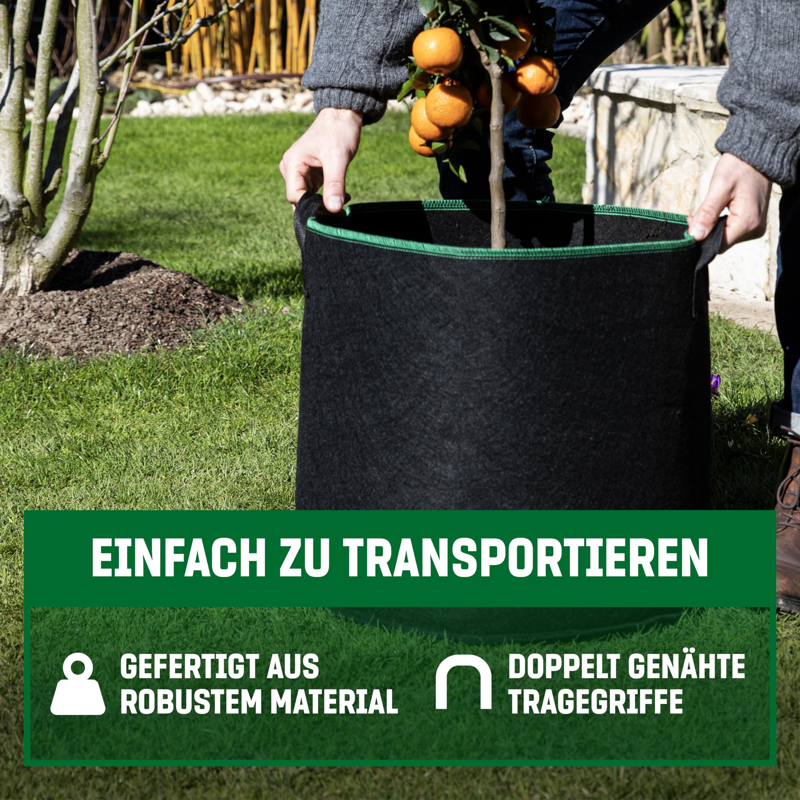 GardenGloss Pflanzsack (5 Stück) - Pflanztasche aus Vliesstoff - 60L | Für Kartoffeln & Tomaten - Für Innen & Außen - Aus Vliesstoff - Wiederverwendbar