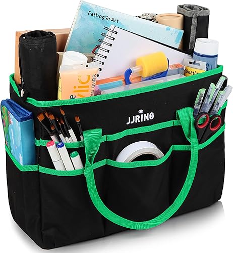 JJRING Bolsa de transporte multifuncional grande, bolsa de nailon 600D para artistas con 16 bolsillos para arte, manualidades, costura, maquillaje o