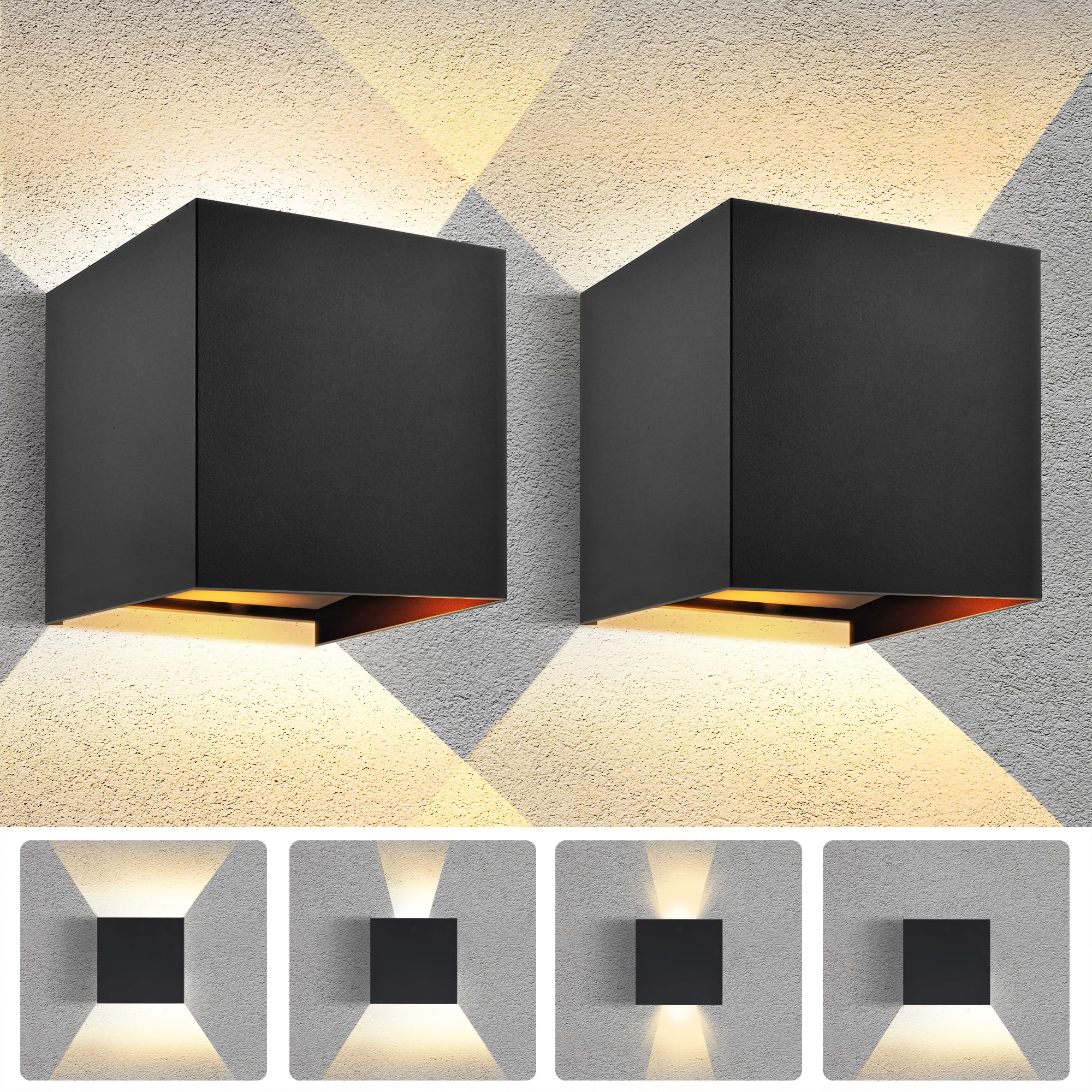 Photo 1 of Housen Solutions 2 Pack LED Outdoor Wall Lights, IP65 Waterproof Square Outdoor Porch Lights Modern Up Down Light Fixtures, 3000K Warm Light Sconce for Indoor, Patio (Black)