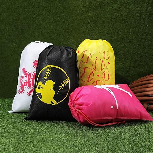 Miniatura 4 de Tondiamo 16 bolsas de sóftbol para fiesta de sóftbol para niños, bolsa de sóftbol con cordón, no tejida para regalo de fiesta de cumpleaños con