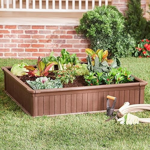 BrylaneHome Cama de jardín elevada de 4 x 4 pies, marrón