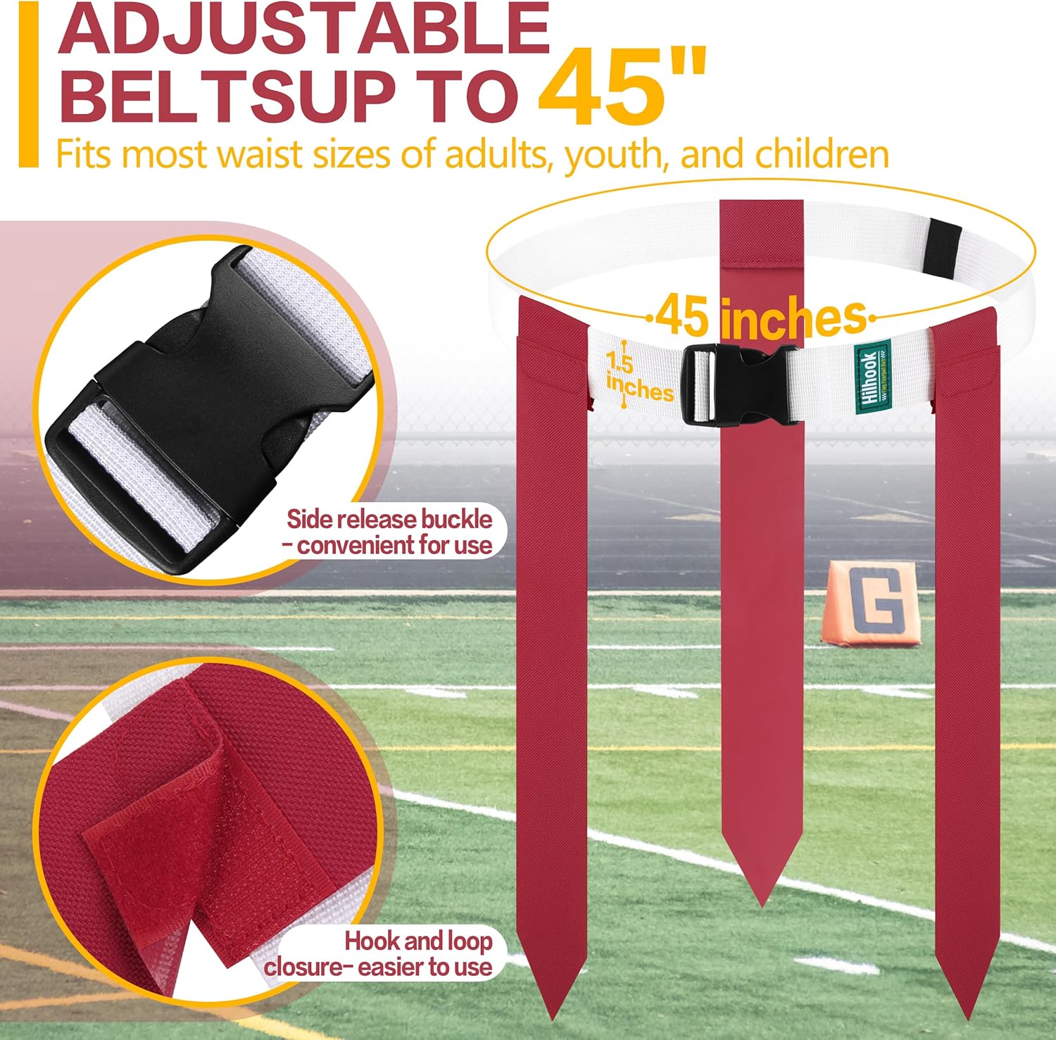 24 Set of Flag Football Belts, Flag Football Set with 3 Flags for Kids Youth and Adults Training Equipment