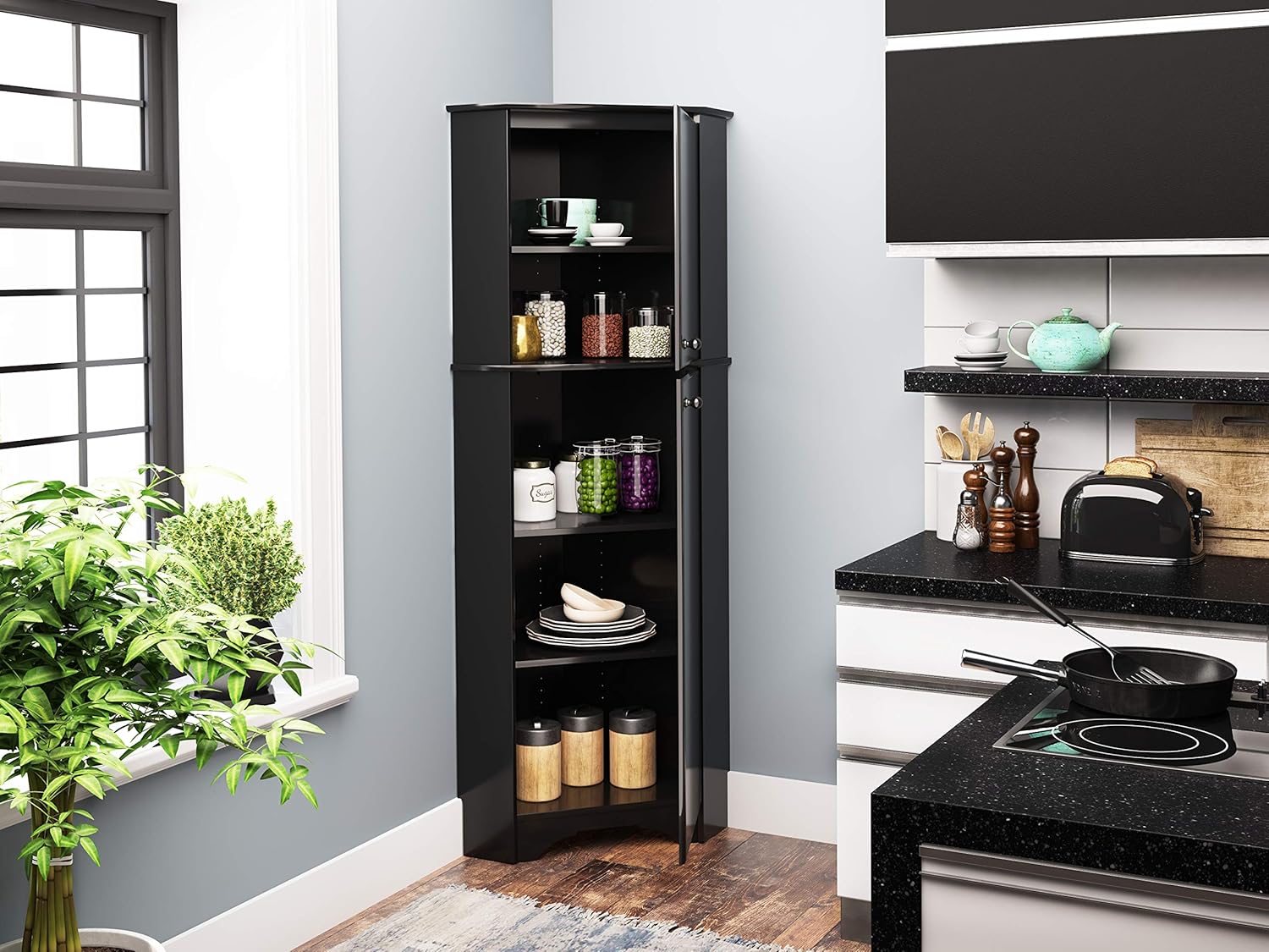 prepac BSCC06051 Elite Tall 2Door Corner Storage Black