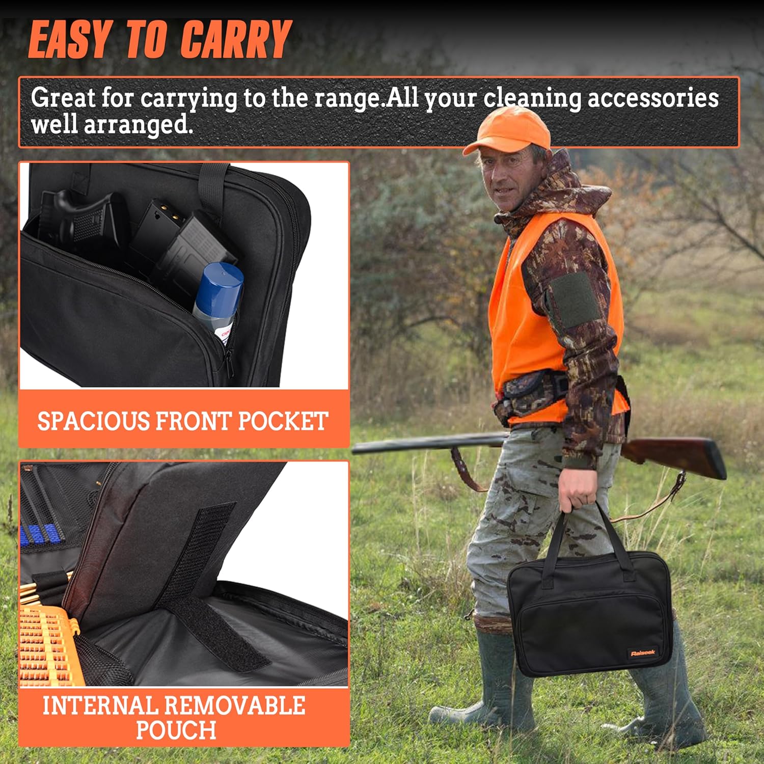 Raiseek Gun Cleaning Kit Universal Gun Cleaning Kit Rifle Handgun Shotgun Pistol Cleaning Kit for All Guns with Denser Brass Brushes, Mops, Jags,Rods,Ropes and Travel Size Gun Range Bag