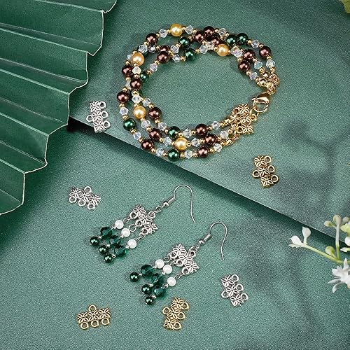 Miniatura 3 de PH PandaHall 2 colores de cierre de 3 capas, 80 piezas de componentes de araña, enlaces de aleación tibetana, pulsera de múltiples hebras, collar