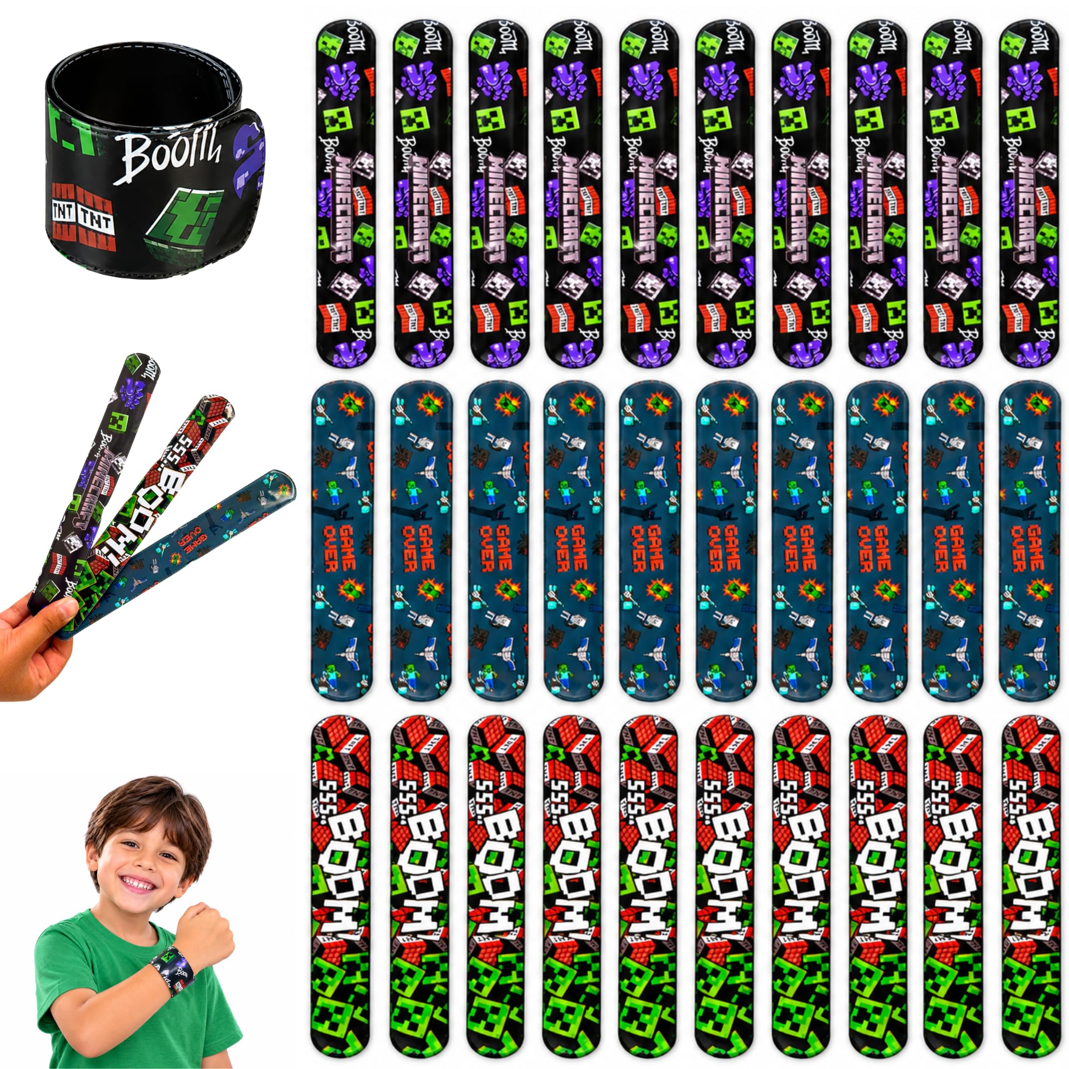 SRV Hub Braccialetti schiaffi per bambini, braccialetti a scatto da 22 cm, braccialetti assortiti per bambini, riempitivi per sacchetti per feste, bomboniere per feste di compleanno, premi in classe
