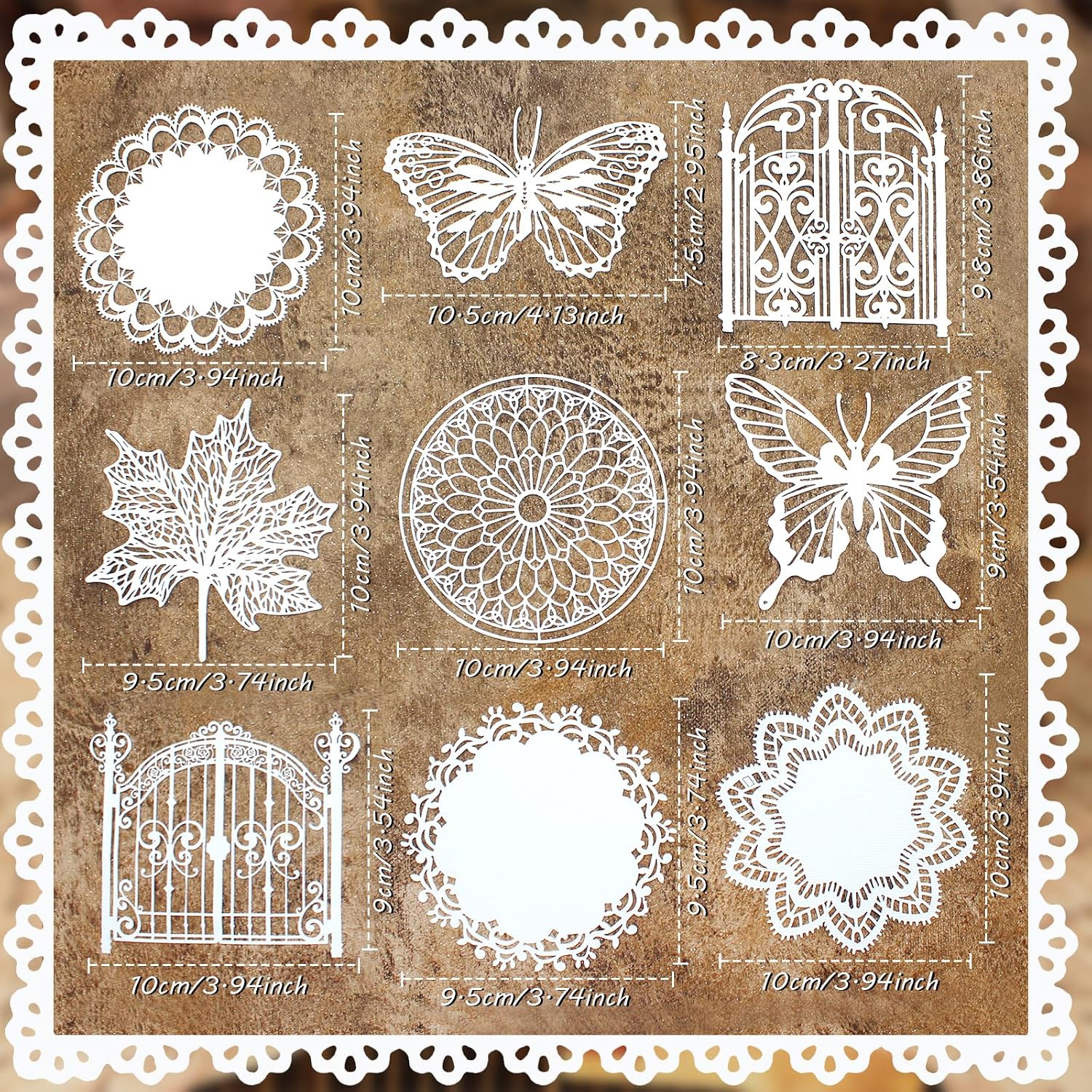 Anvin 30 Pcs Scrapbook Lace Paper Vintage Background Paper Cutouts Leaves, Frames, Flowers, Butterfly Hollow Decorative Paper for Scrapbooking, Junk Journal, Art Journaling, Card Making, Planner, DIY