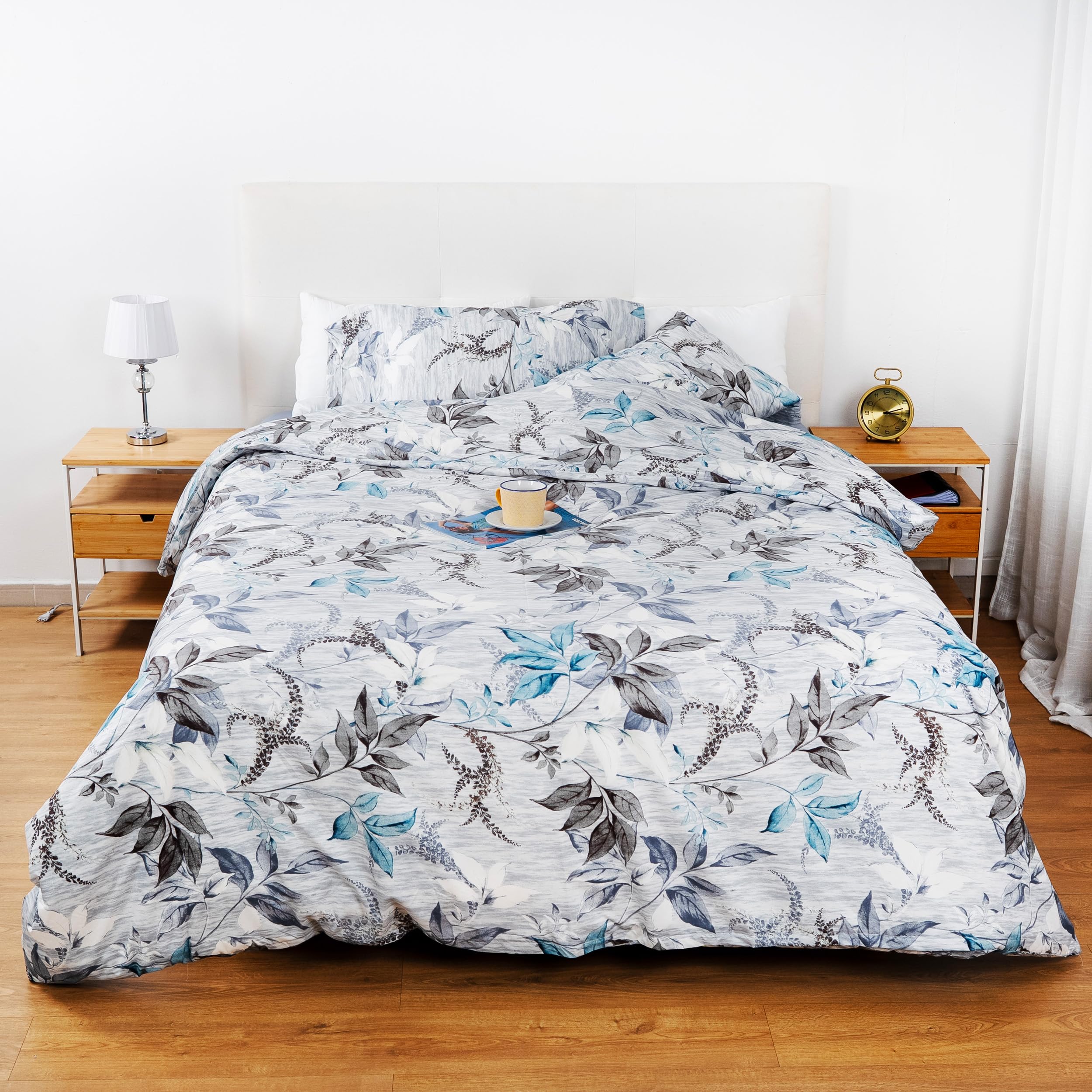 Etrexonline Juego de Funda Nórdica 4 Piezas Cama 150 Microfibra Suave Transpirable - 1 Funda Edredón 220x240 cm, 1 Bajera 150x200+30 cm y 2 Fundas de Almohada 50x75 cm (Pluma Azul) — view 15