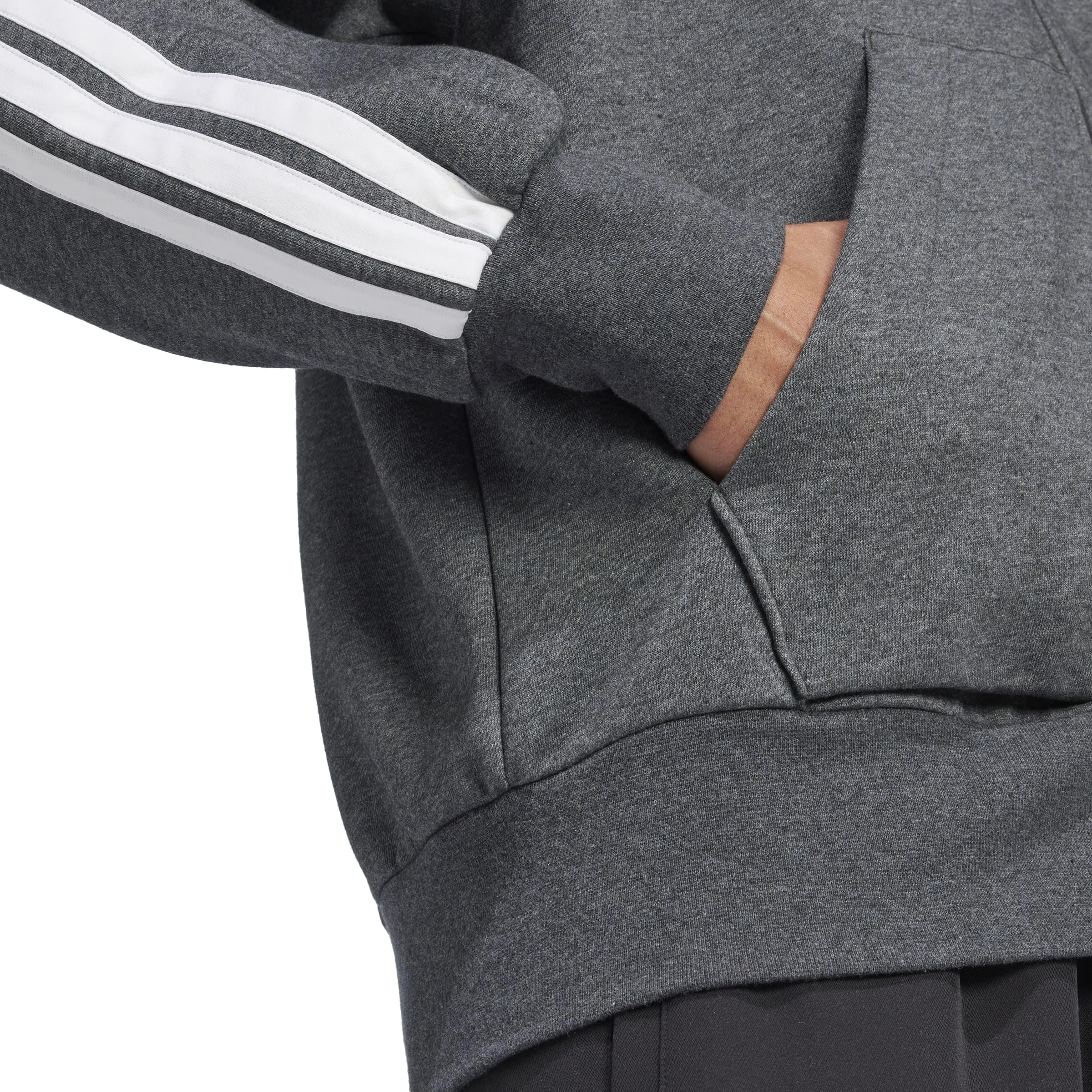 adidas Mezczyzni Essential Three Stripes Fleece Zipper Hoodie Sweatshirt, dark grey heather/black, S