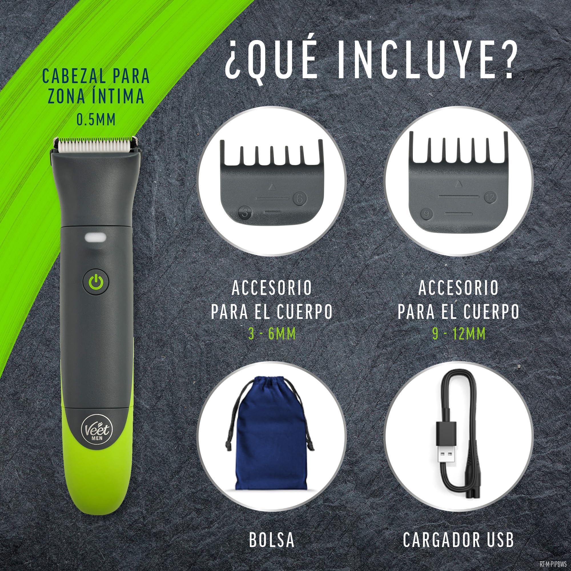 Veet Total Pro, Recortadora para partes íntimas, Maquina de Afeitar Hombre Resistente al agua, con cargador USB, adecuado para el área del ingle, pecho, espalda, brazos, piernas, axilas, cabeza y cara
